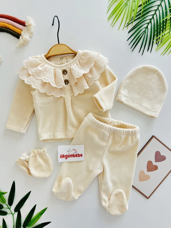 Kadife Kumaş Güpür Yakalı 4’lü Premium Kalite Set