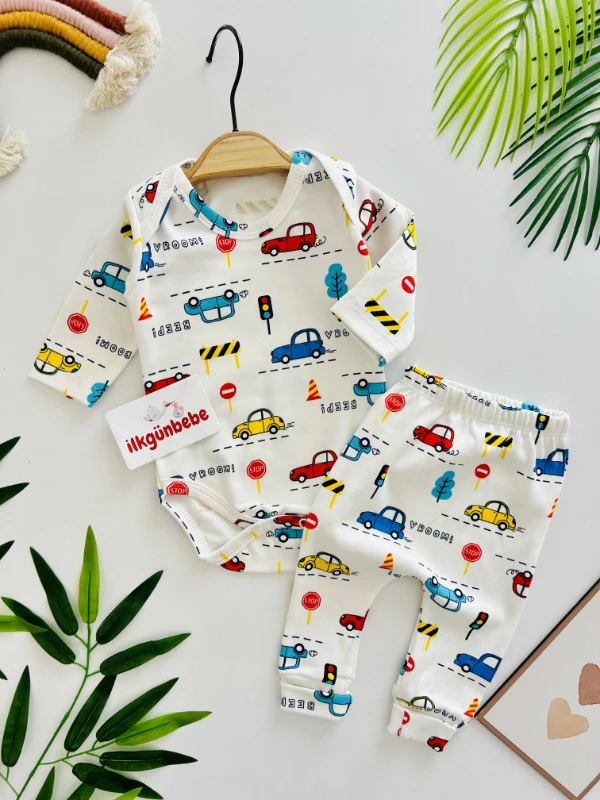 Araba Desenli %100 Pamuk 2’li Takım