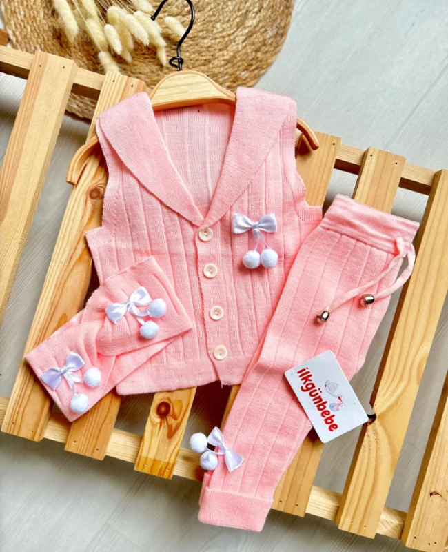 Triko Yelekli  Bandanalı  Taytlı 3’lü   Tarz Takım