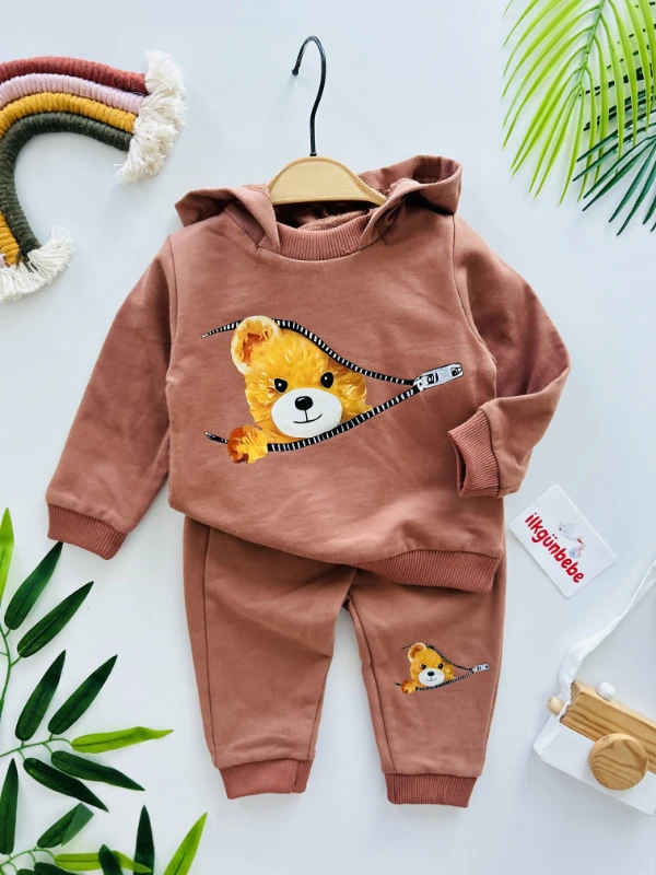 Teddy Fermuar Desenli 2’li %100 Pamuk Mevsimlik Takım