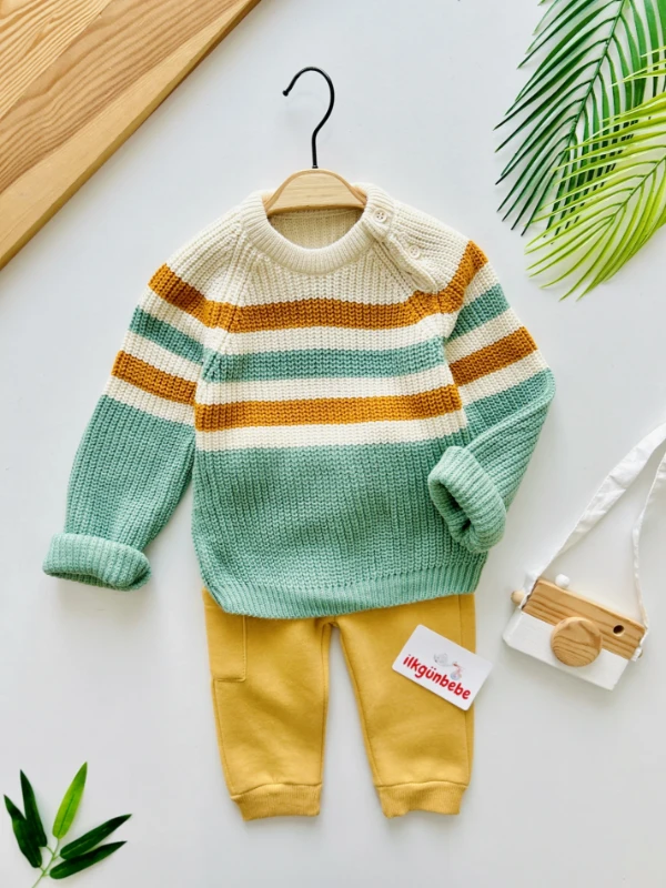 Hanry Selanik Örgüsü Omuzdan Çıtçıtlı 3 İp Şardonlu Cep Detaylı 2’li Premium Kalite Takım