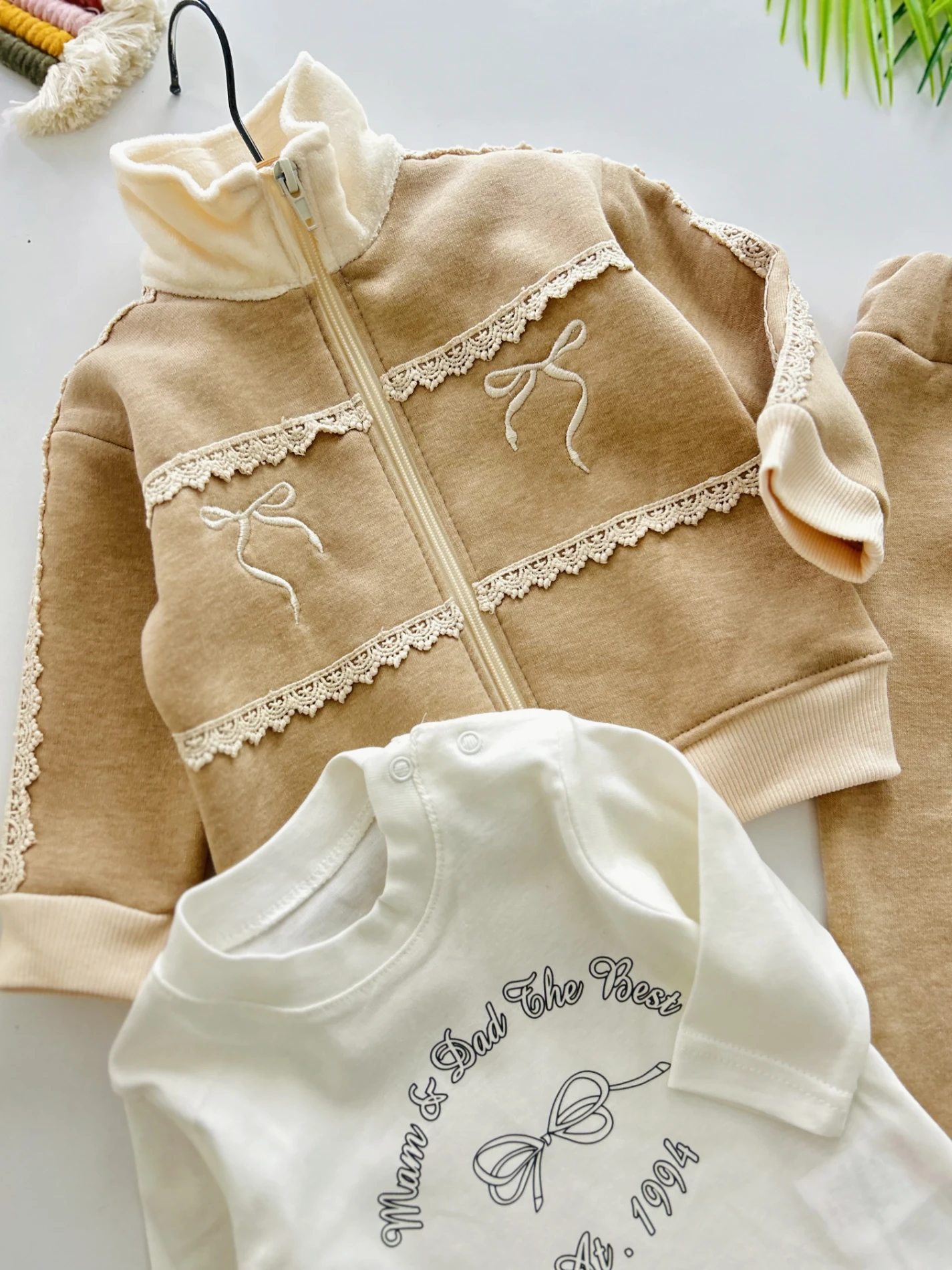 Fiyonk Desenli     3 İp İçi Şardonlu Kışlık 3’lü Premium Kalite Takım