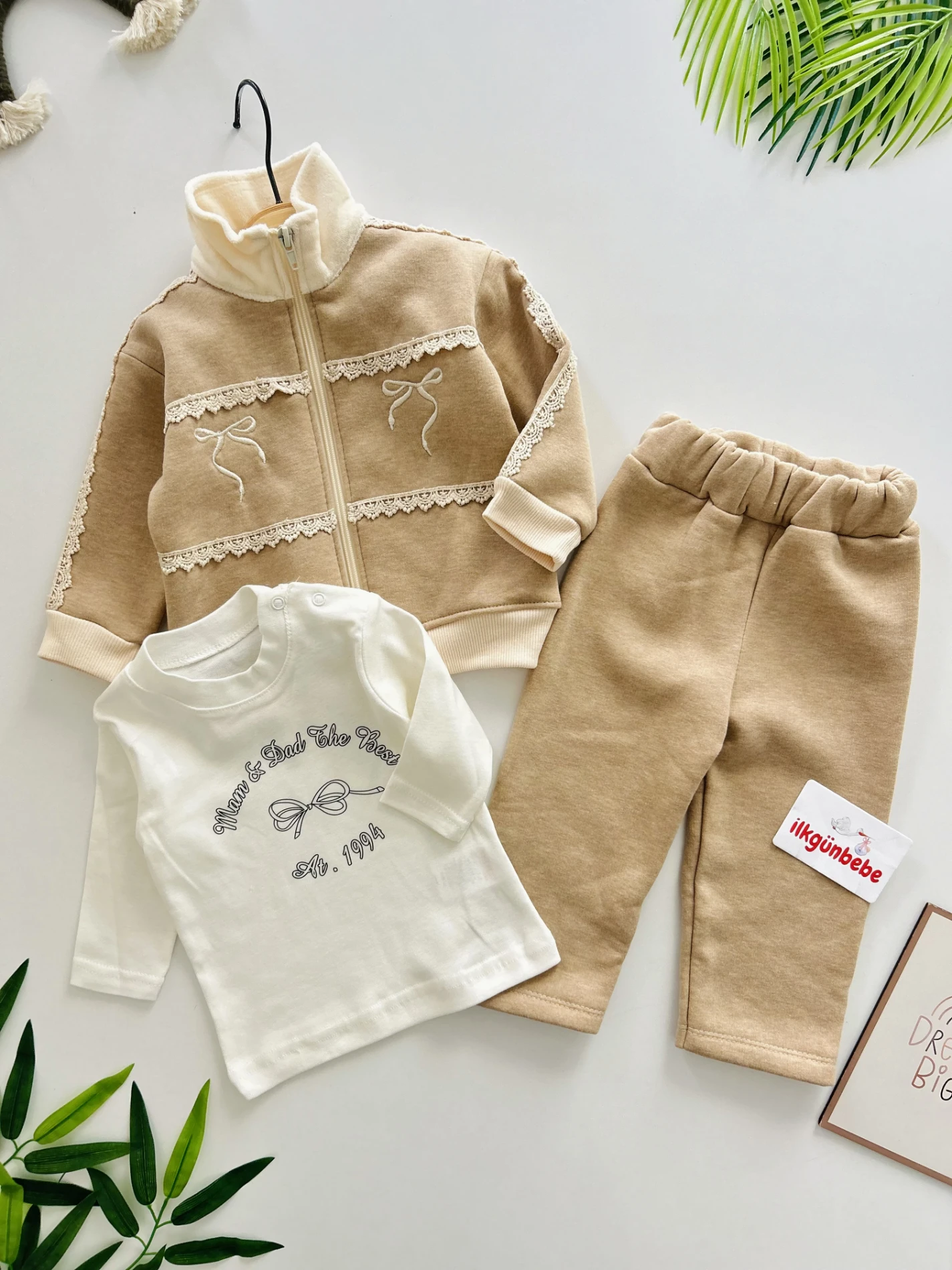 Fiyonk Desenli     3 İp İçi Şardonlu Kışlık 3’lü Premium Kalite Takım