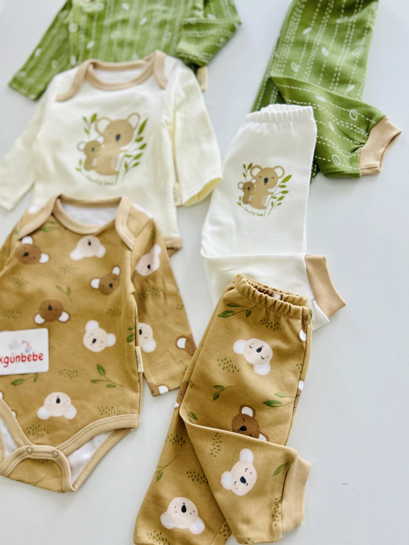 Koala Temalı Naturel %100 Pamuk 3 Alt 3 Üst 6’lı Set