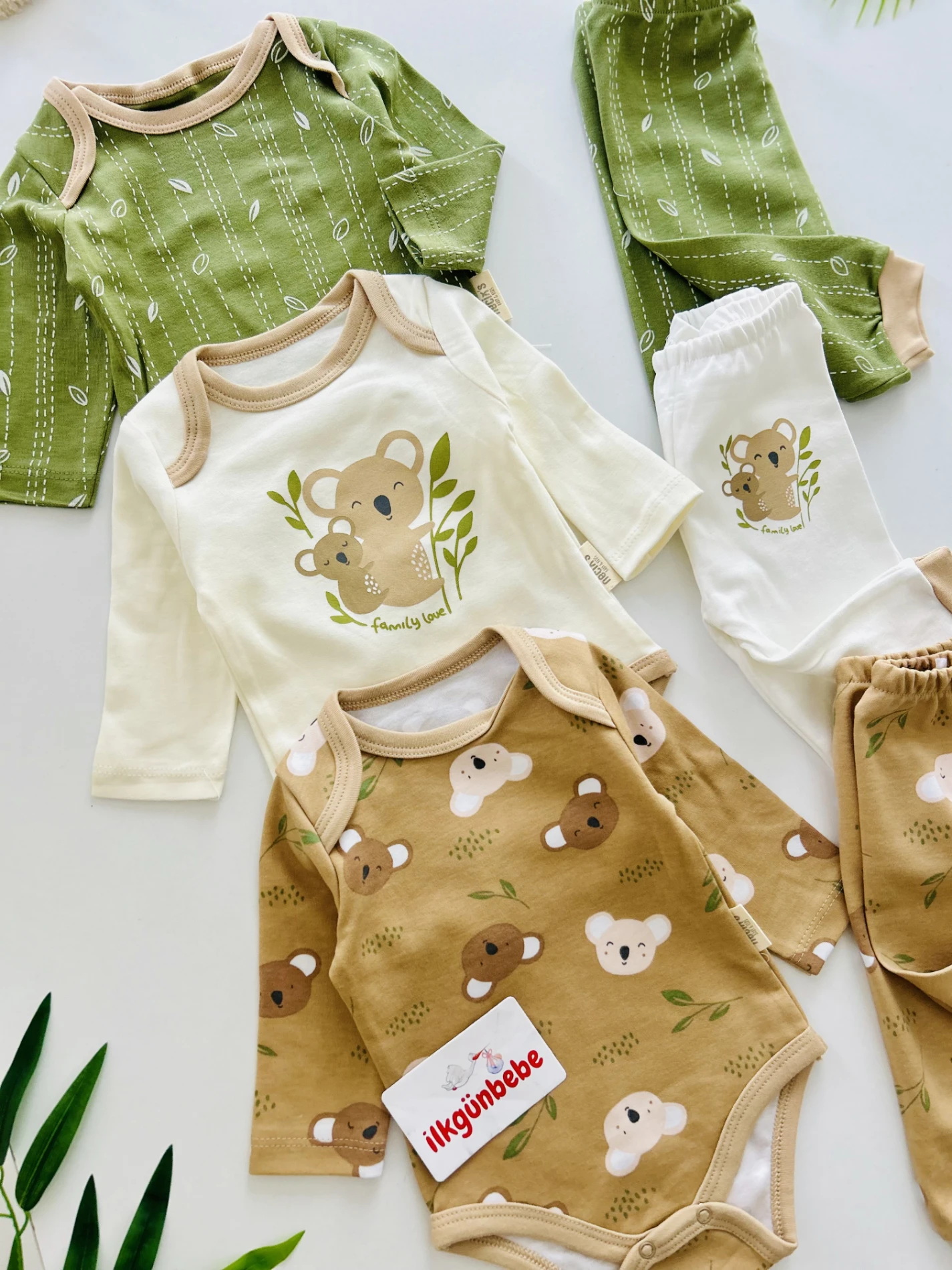 Koala Temalı Naturel %100 Pamuk 3 Alt 3 Üst 6’lı Set