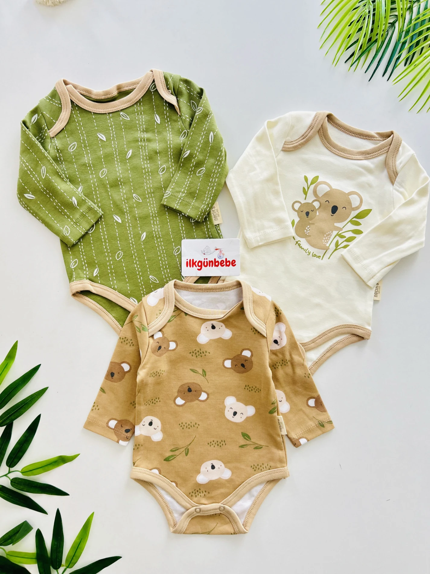 Koala Temalı Naturel %100 Pamuk 3 Alt 3 Üst 6’lı Set