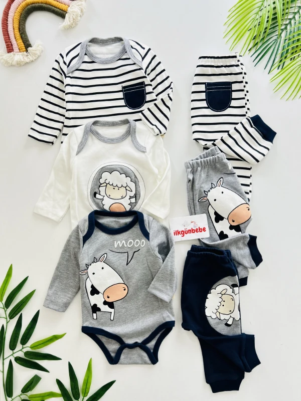 İnek  Temalı  %100 Pamuk 3 Alt 3 Üst 6’lı Set