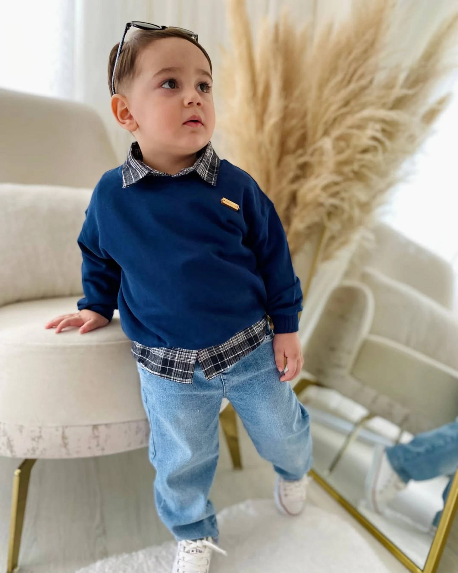 Premium Kalite Erkek Bebek Gömlek Sweatshirt Ve Kot Pantolon 3'Lü Takım 