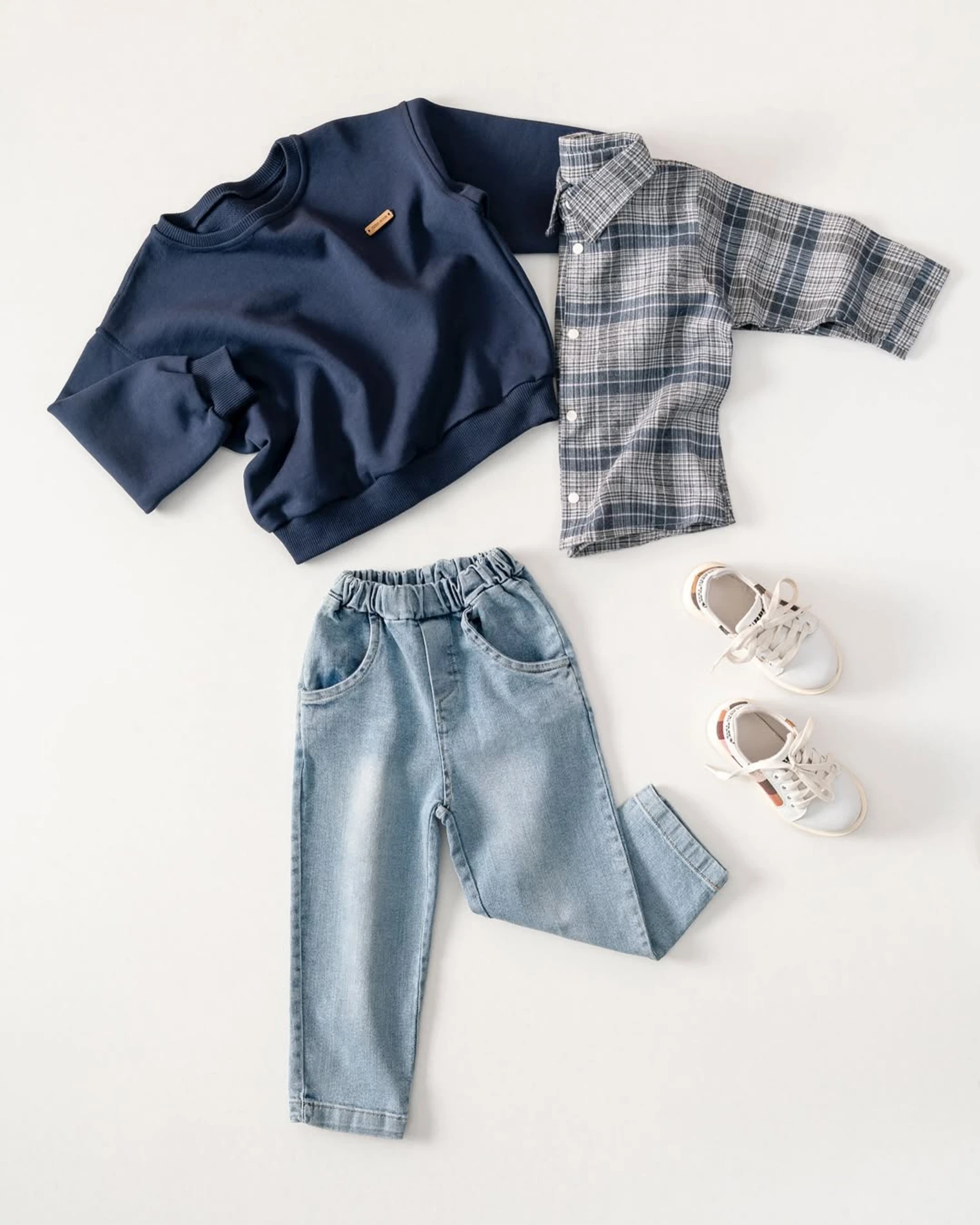 Premium Kalite Erkek Bebek Gömlek Sweatshirt Ve Kot Pantolon 3'Lü Takım 