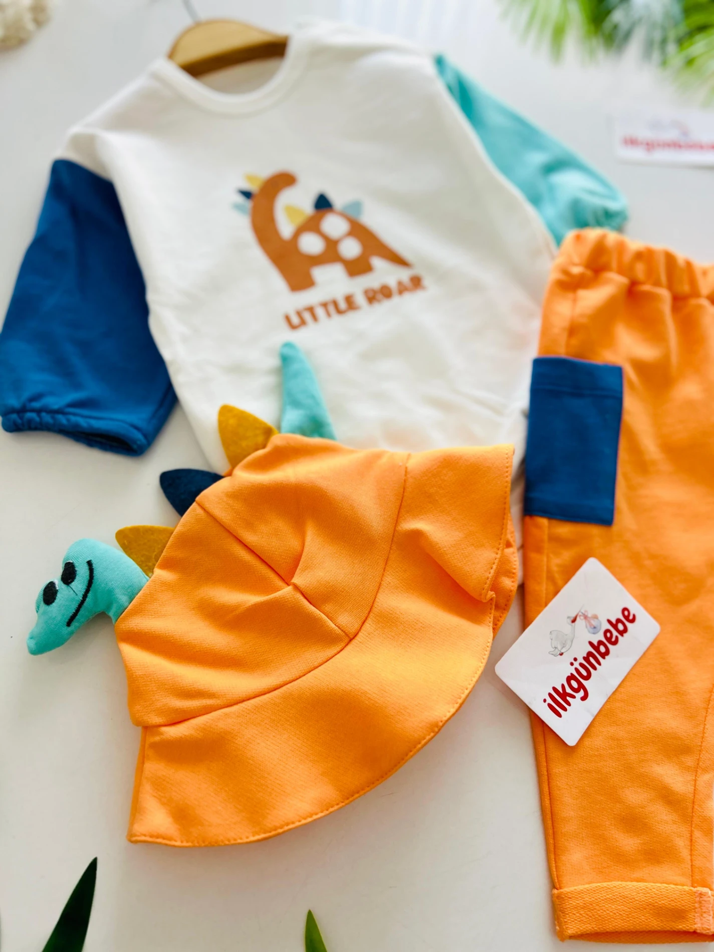 Dino Şapkalı 3’lü Mevsimlik %100 Pamuk Takım