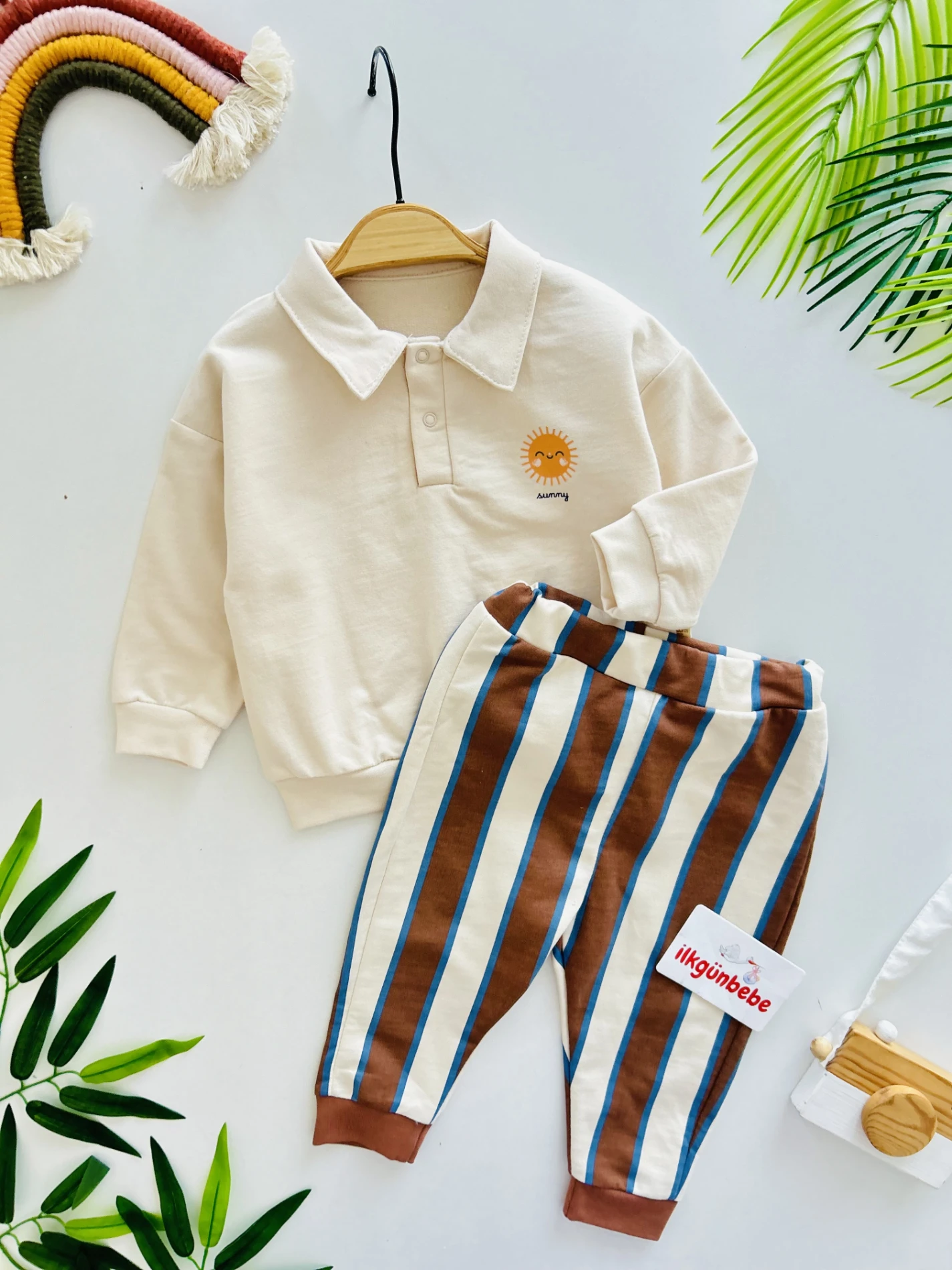 Polo Yaka Summer Baskılı Çizgili 2’li Premium Kalite Takım