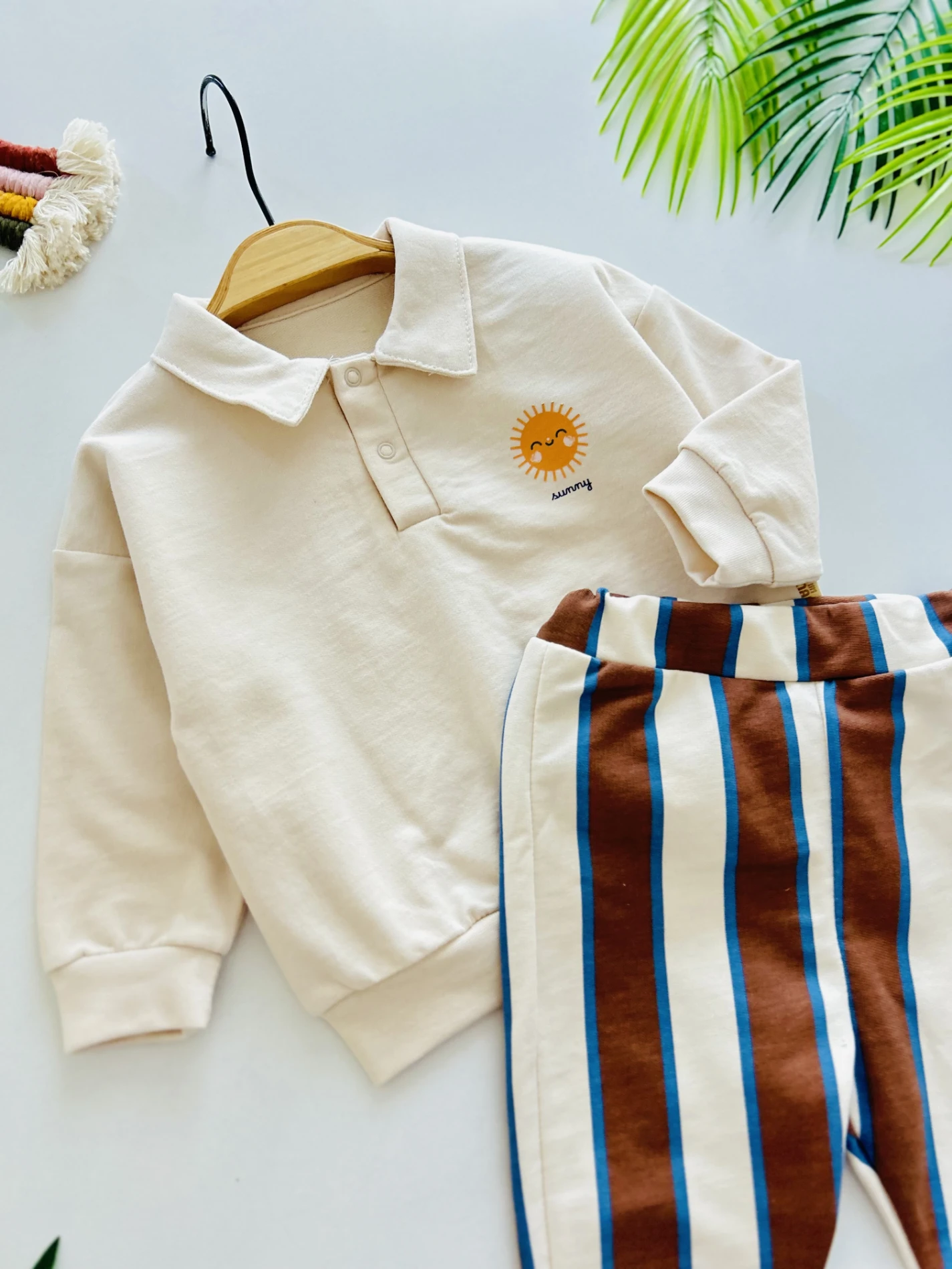 Polo Yaka Summer Baskılı Çizgili 2’li Premium Kalite Takım