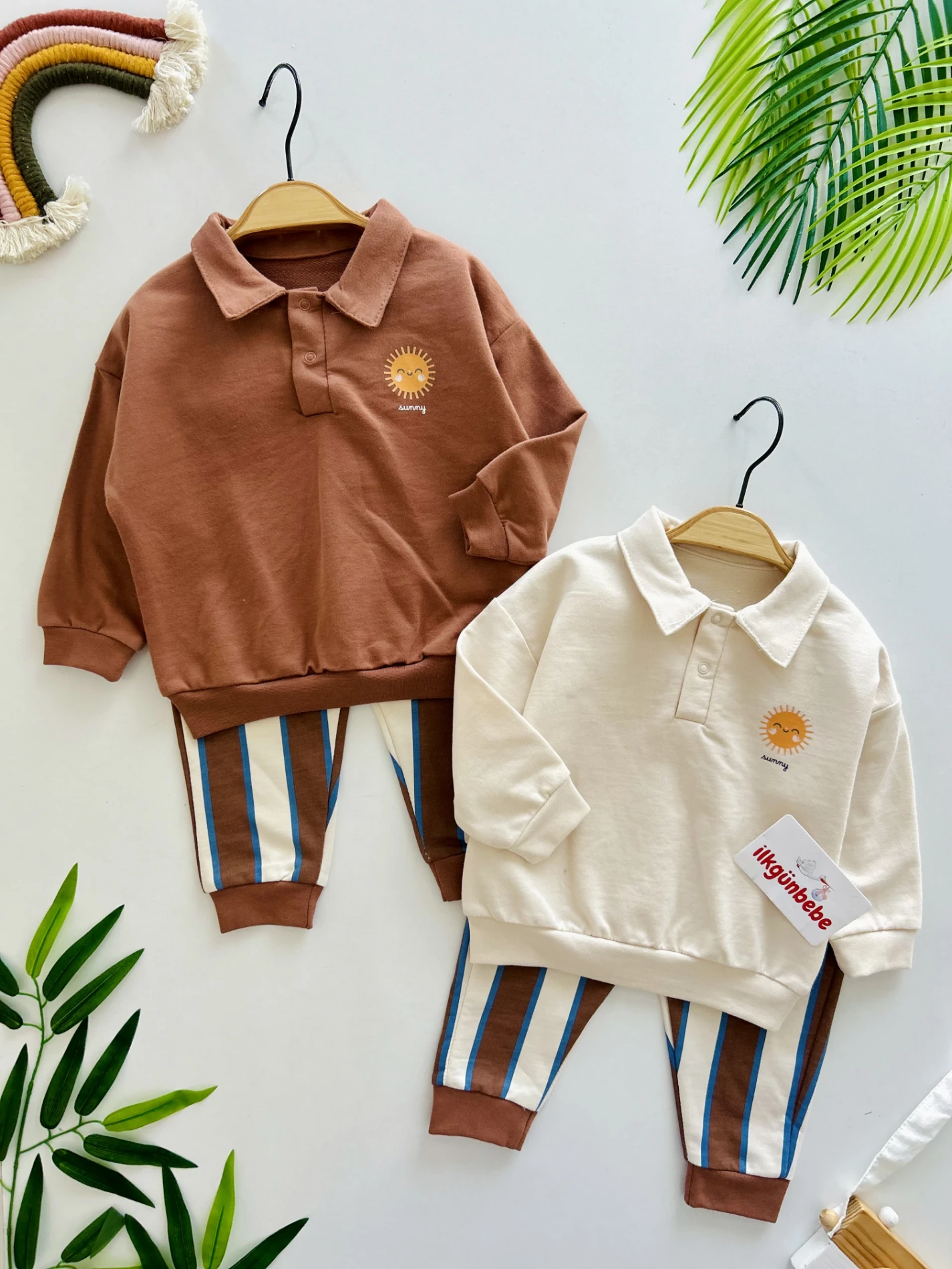 Polo Yaka Summer Baskılı Çizgili 2’li Premium Kalite Takım