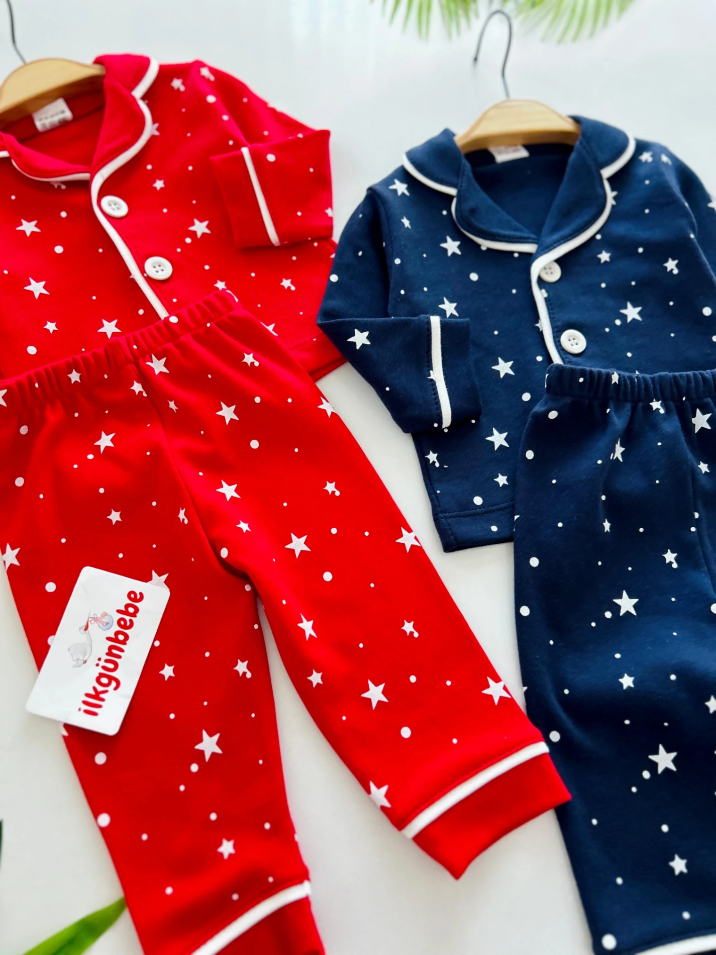 Yıldız Temalı %100 Pamuk Bebe Yakalı Pijama Takımı