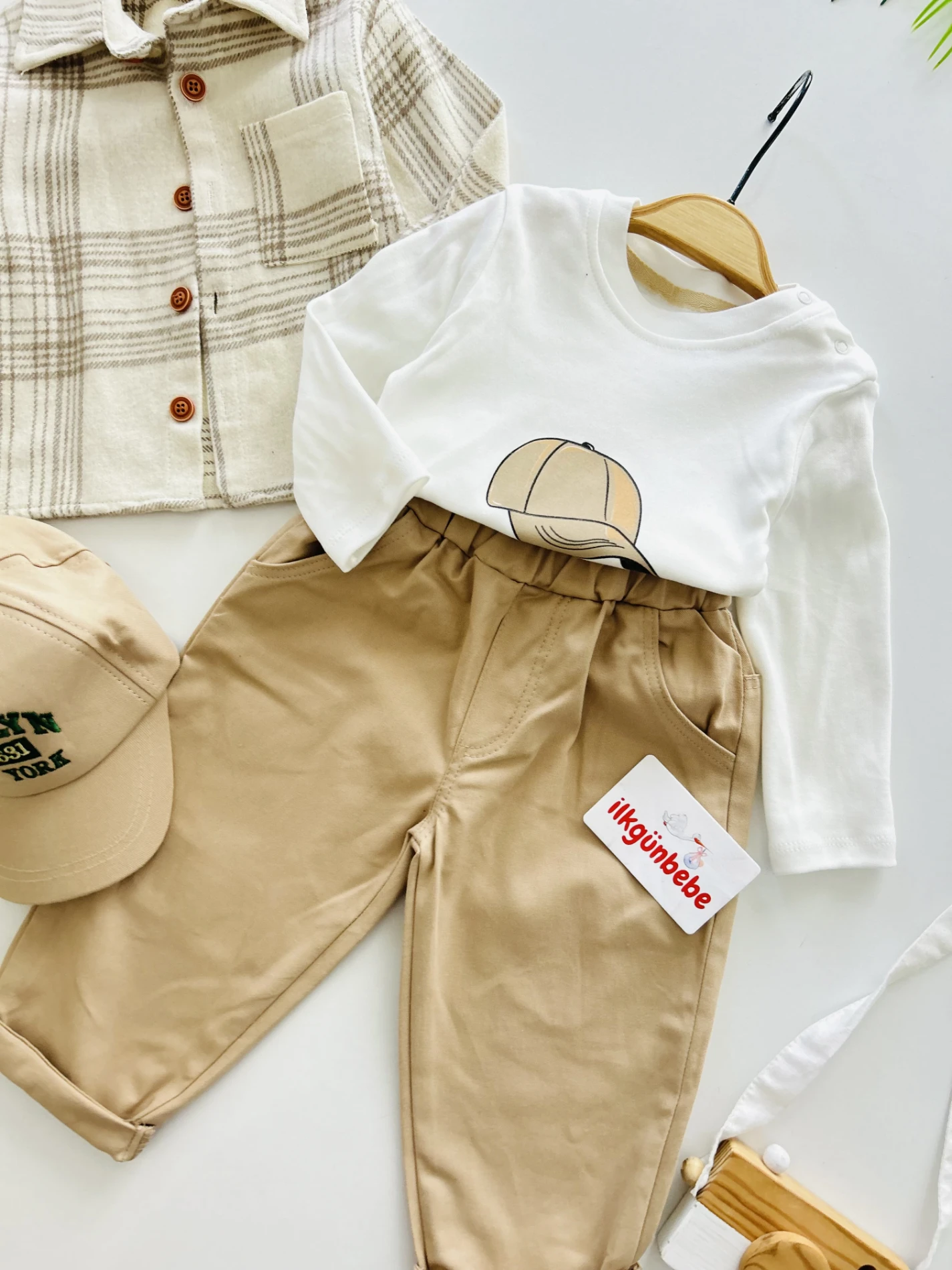 Oduncu Gömlek Şapkalı Oversize Hiphop Pantolon Badili 4lü Erkek Çocuk ve Bebek Takım