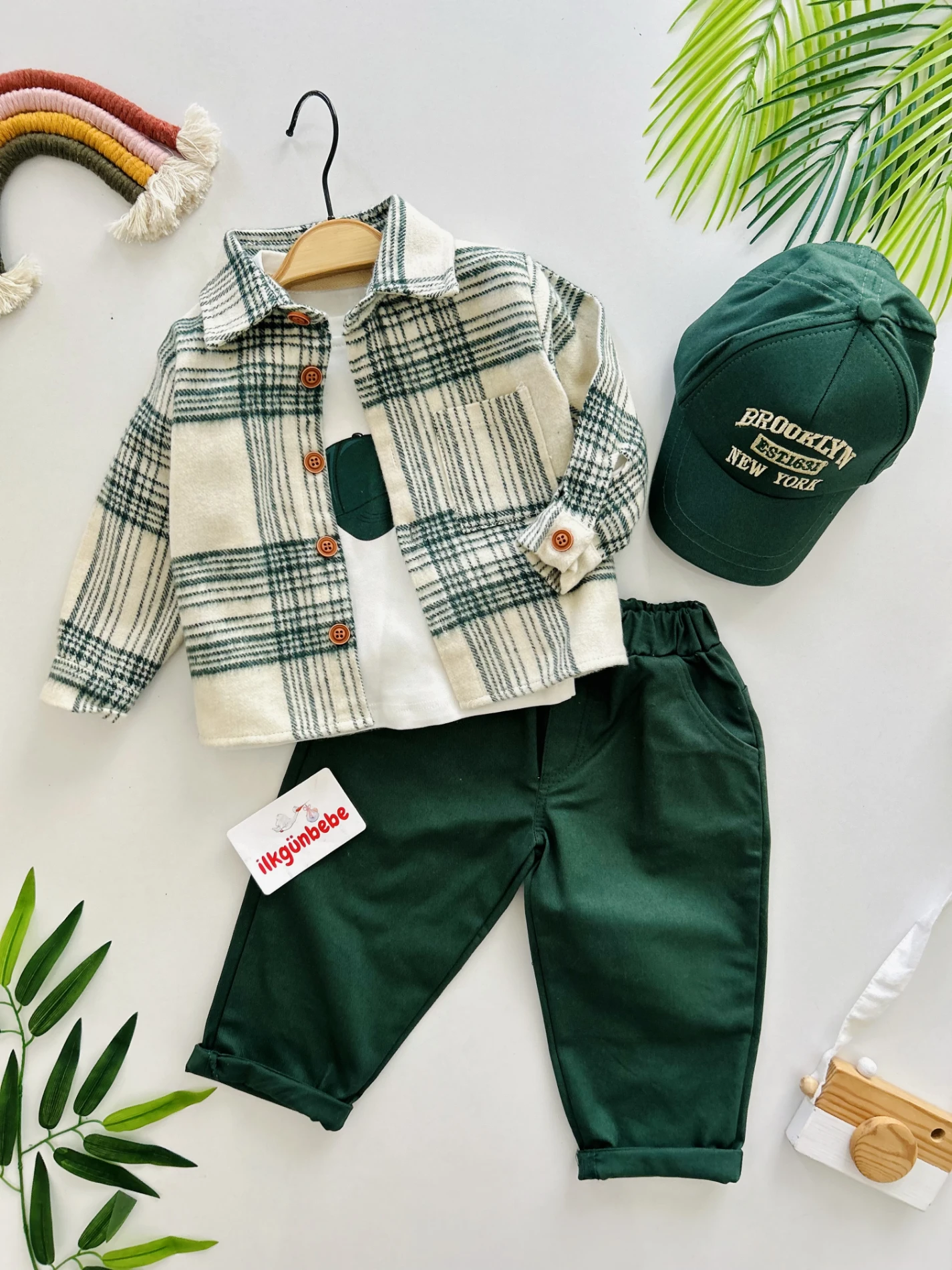 Oduncu Gömlek Şapkalı Oversize Hiphop Pantolon Badili 4lü Erkek Çocuk ve Bebek Takım