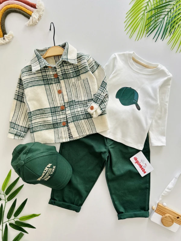 Oduncu Gömlek Şapkalı Oversize Hiphop Pantolon Badili 4lü Erkek Çocuk ve Bebek Takım