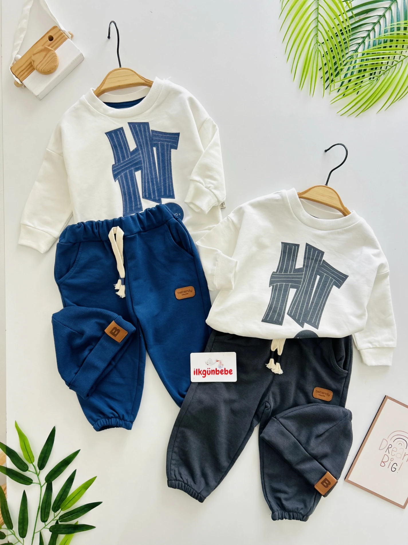 Hi Cool Boy  Arma Detaylı Oversize Şapkalı %100 Pamuk Premium 3’lü Takım 