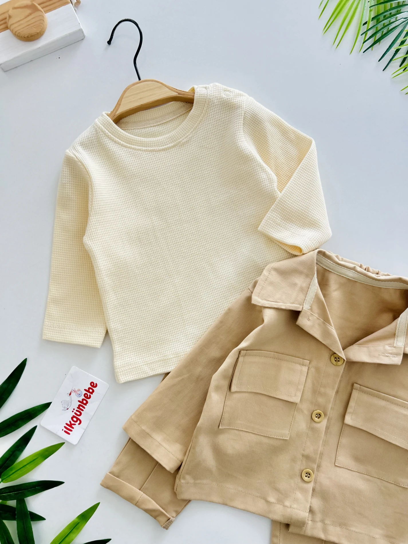 Keten Likralı  Omuzdan Çıtçıtlı Sweatshirt 3’lü Takım