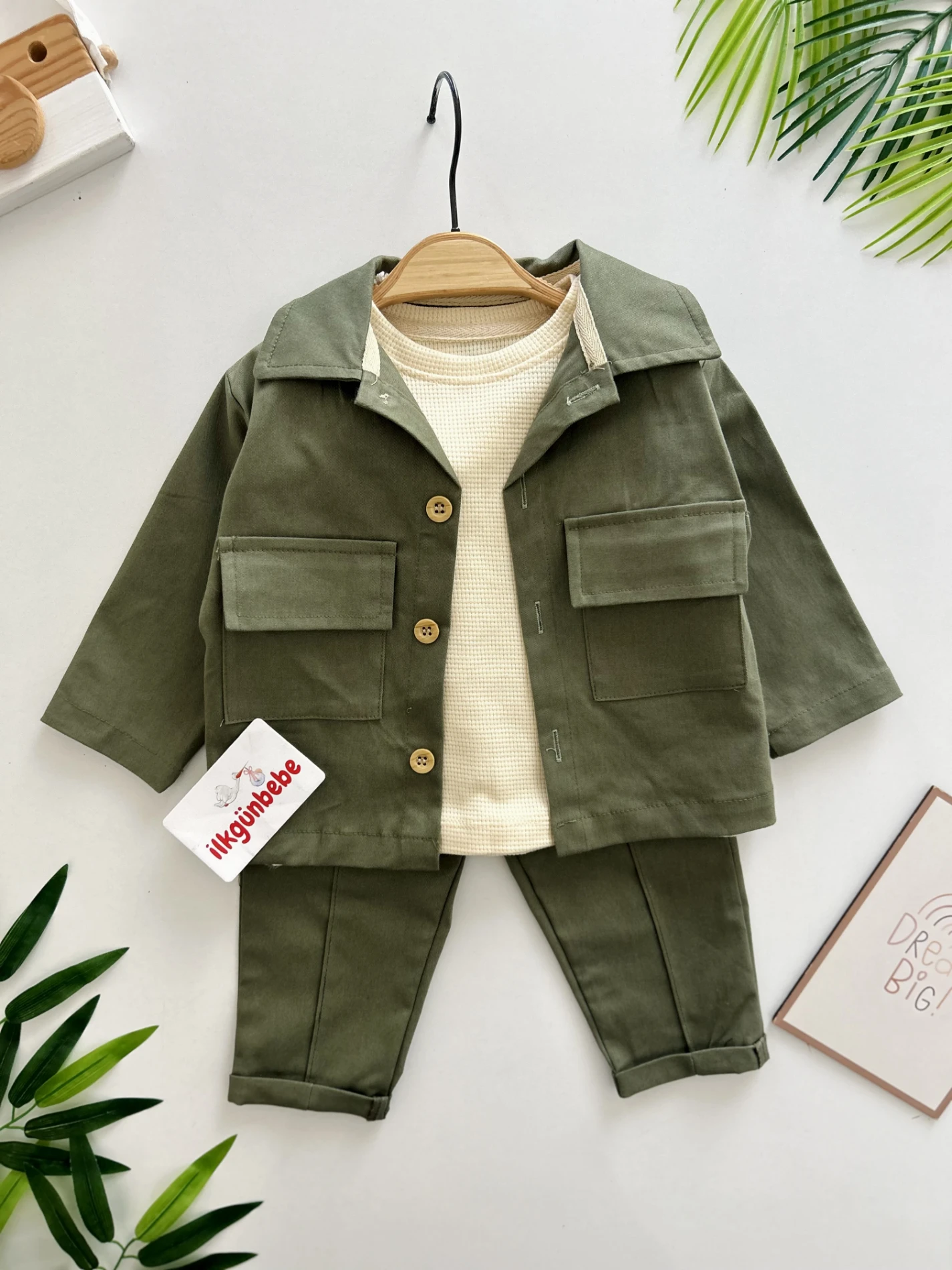 Keten Likralı  Omuzdan Çıtçıtlı Sweatshirt 3’lü Takım