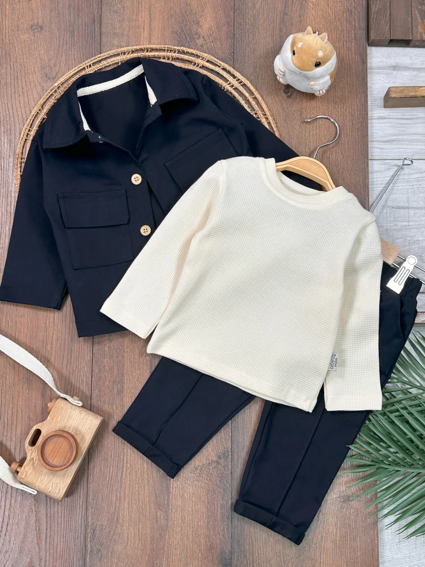 Keten Likralı  Omuzdan Çıtçıtlı Sweatshirt 3’lü Takım