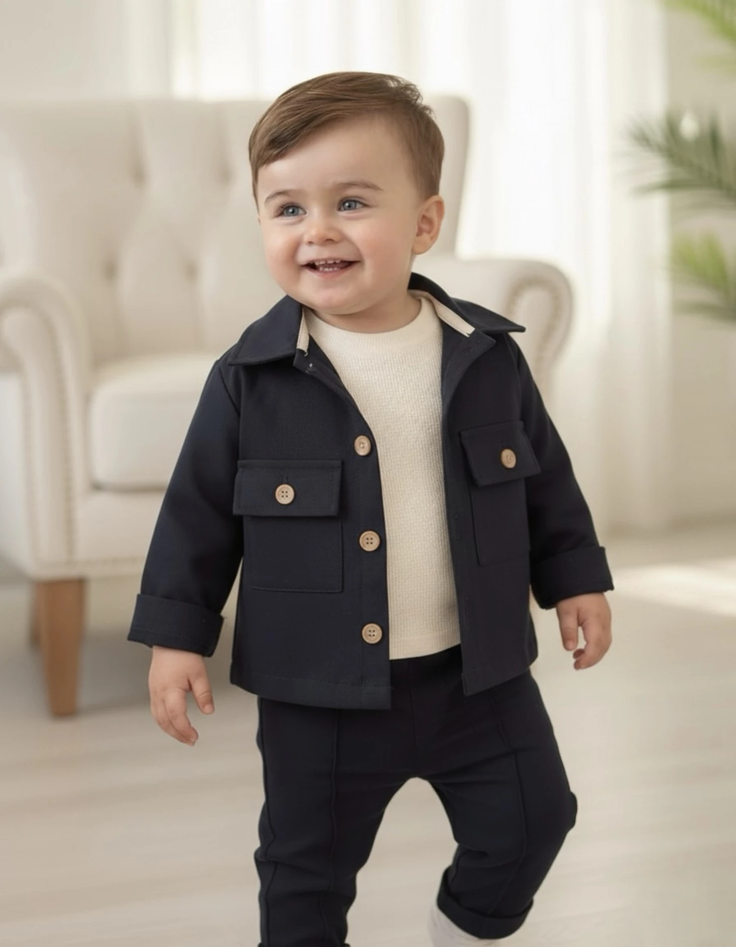 Keten Likralı  Omuzdan Çıtçıtlı Sweatshirt 3’lü Takım