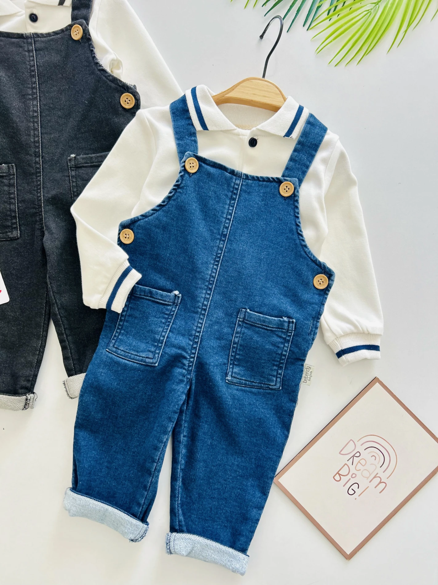 Polo Yaka Sweatshirt Kot Likralı Salopetli 2’li Takım