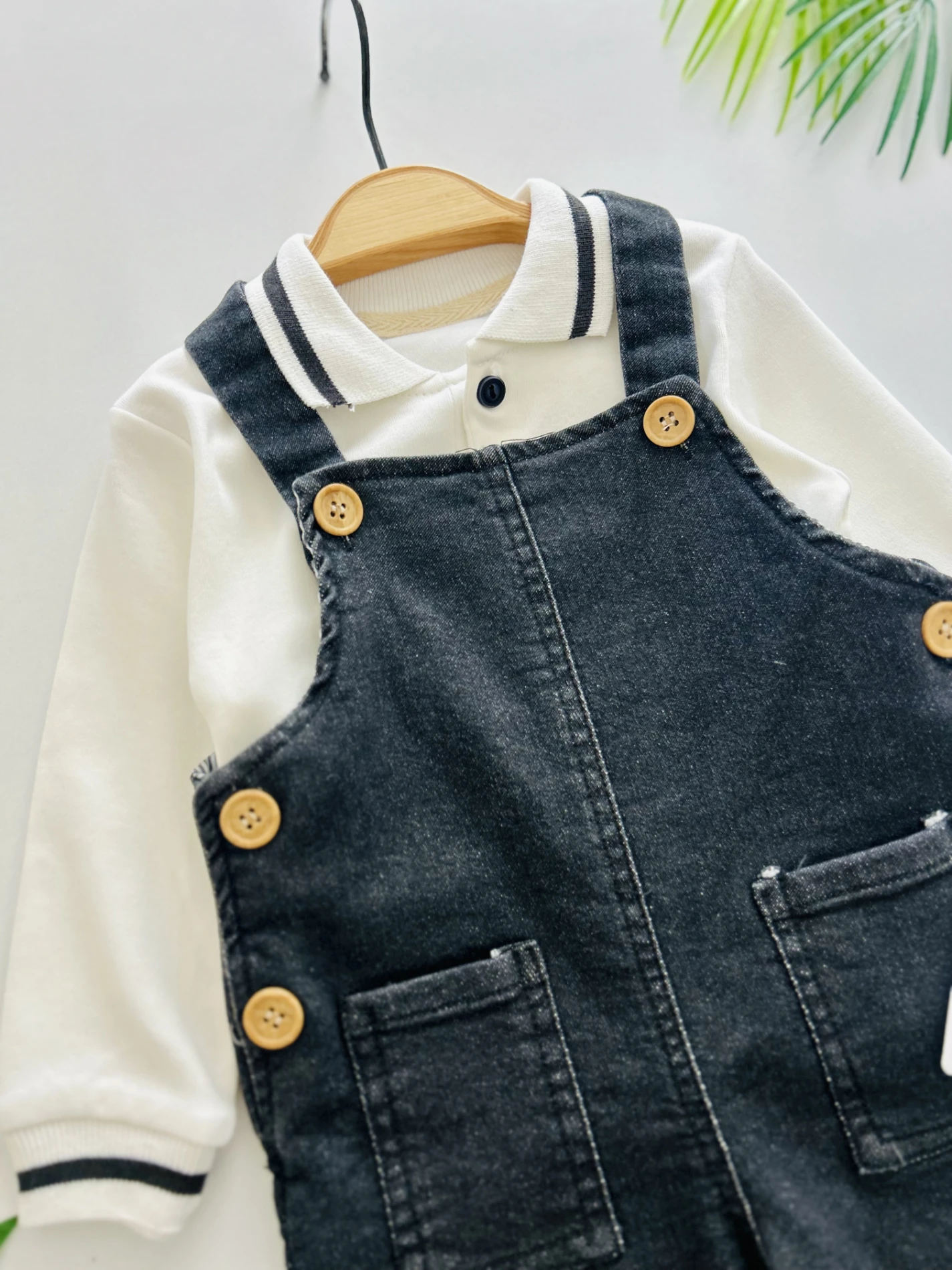 Polo Yaka Sweatshirt Kot Likralı Salopetli 2’li Takım