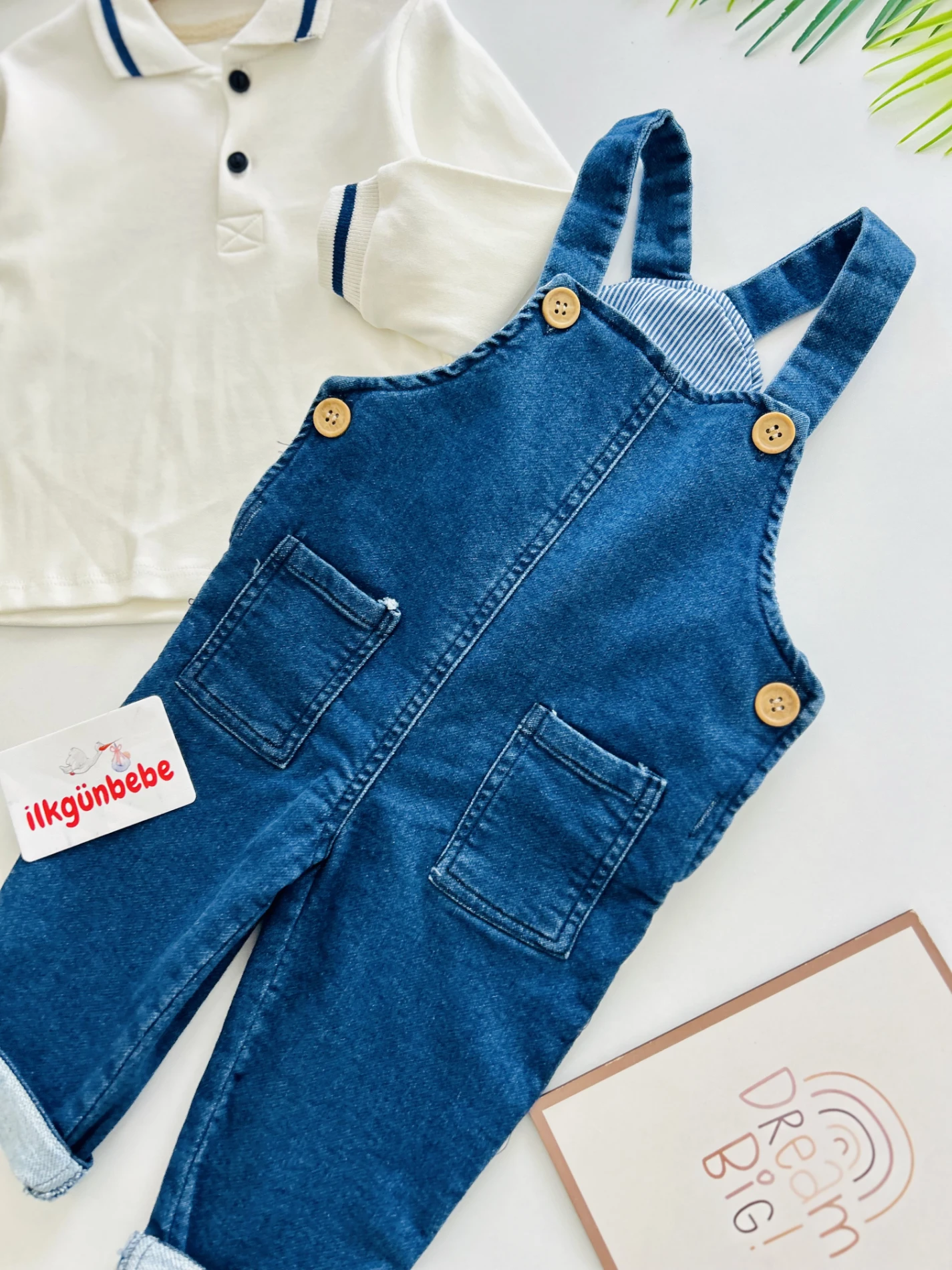 Polo Yaka Sweatshirt Kot Likralı Salopetli 2’li Takım