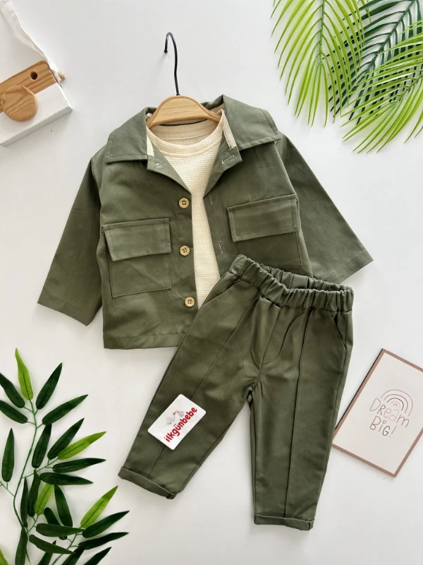 Keten Likralı  Omuzdan Çıtçıtlı Sweatshirt 3’lü Takım