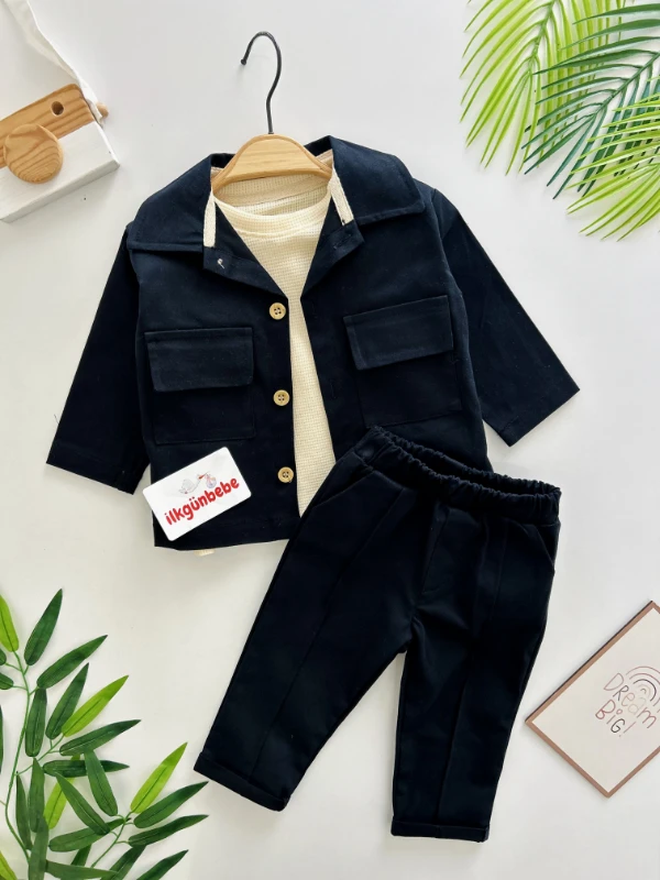 Keten Likralı  Omuzdan Çıtçıtlı Sweatshirt 3’lü Takım