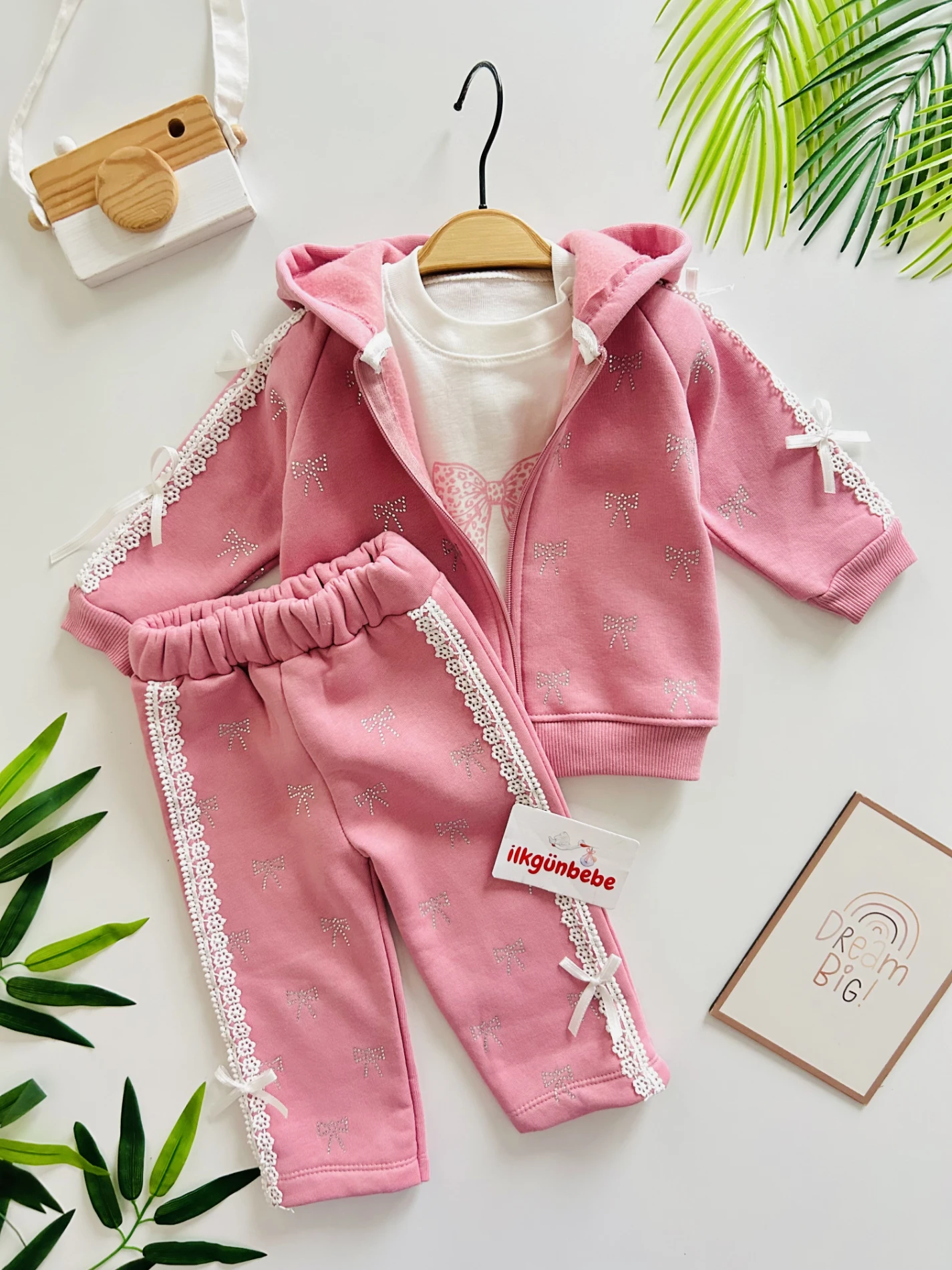 Taşlı Kurdale Desenli Fiyonklu Premium Kalite 3 İp Şardonlu 3’lü Özel Koleksiyon Takım