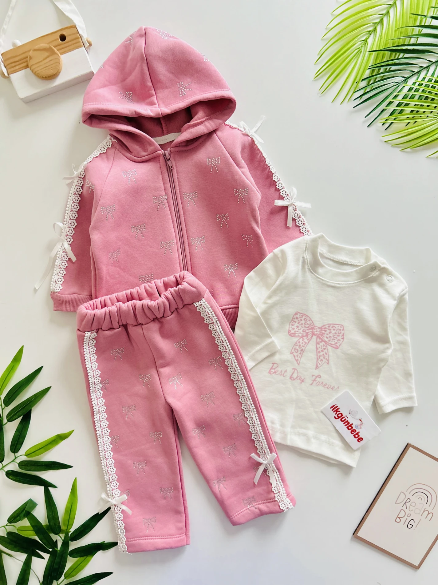 Taşlı Kurdale Desenli Fiyonklu Premium Kalite 3 İp Şardonlu 3’lü Özel Koleksiyon Takım