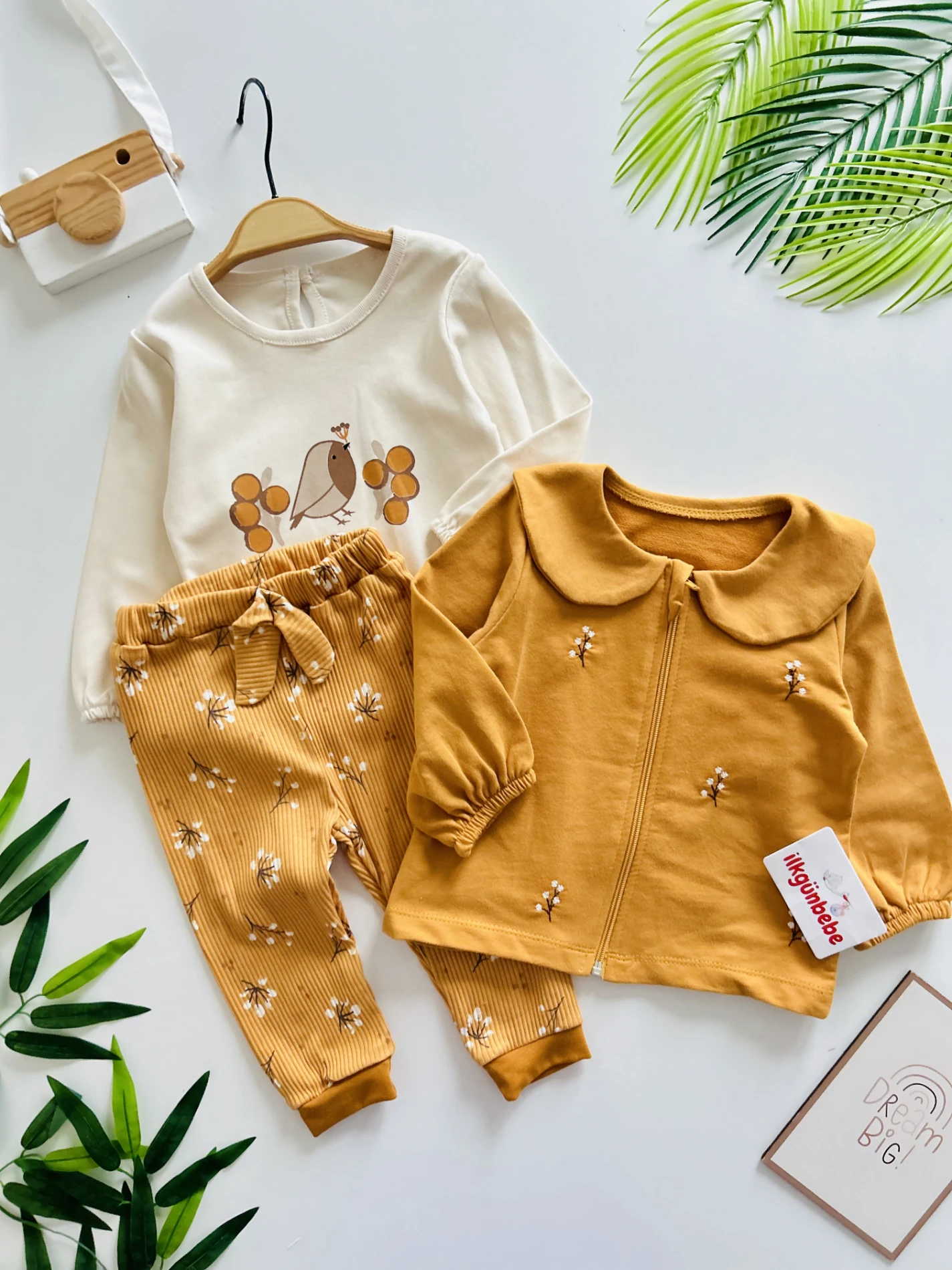 Autmn Yaka Kuş Desenli Premium Kalite 3’lü Takım