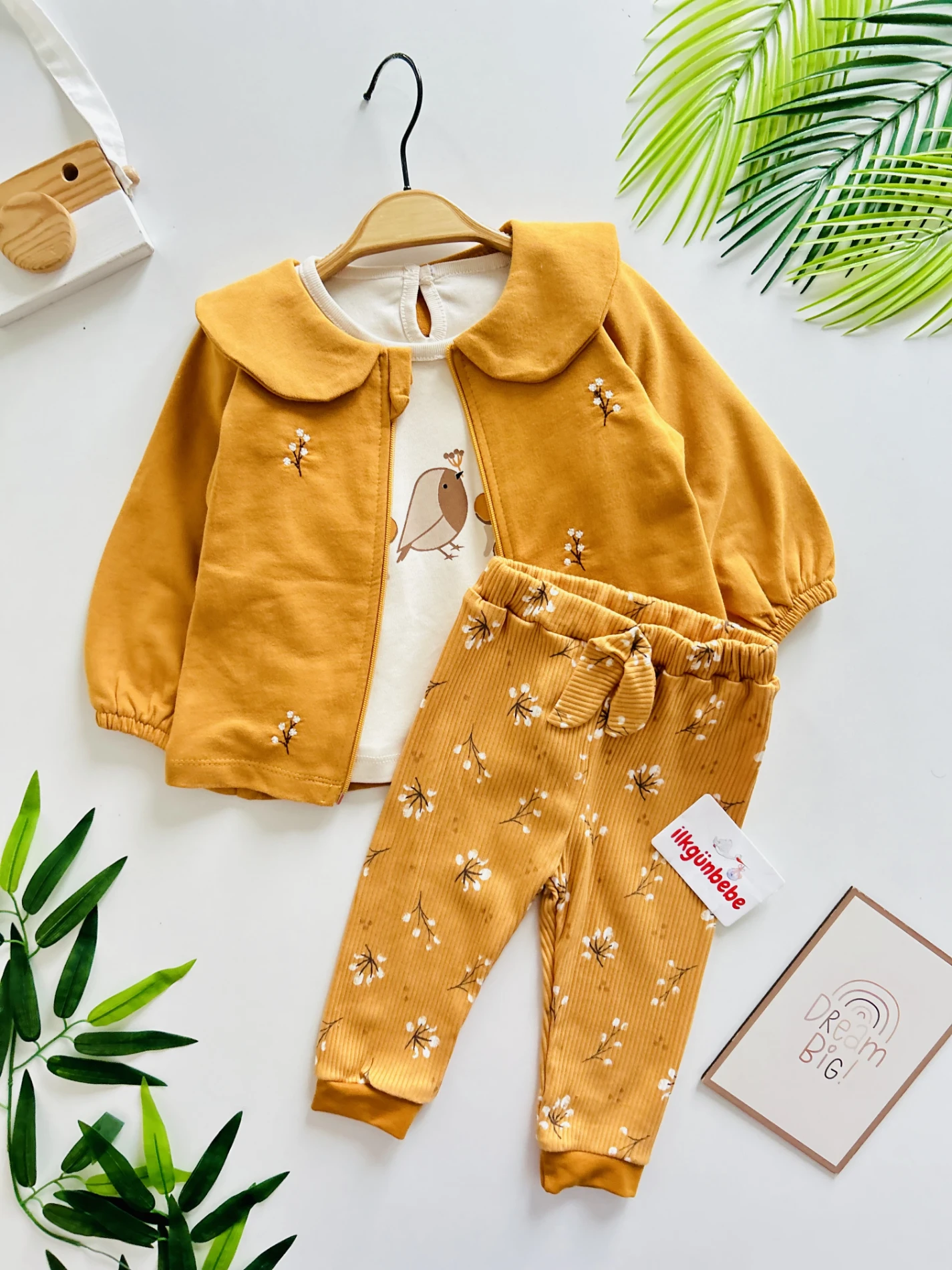 Autmn Yaka Kuş Desenli Premium Kalite 3’lü Takım