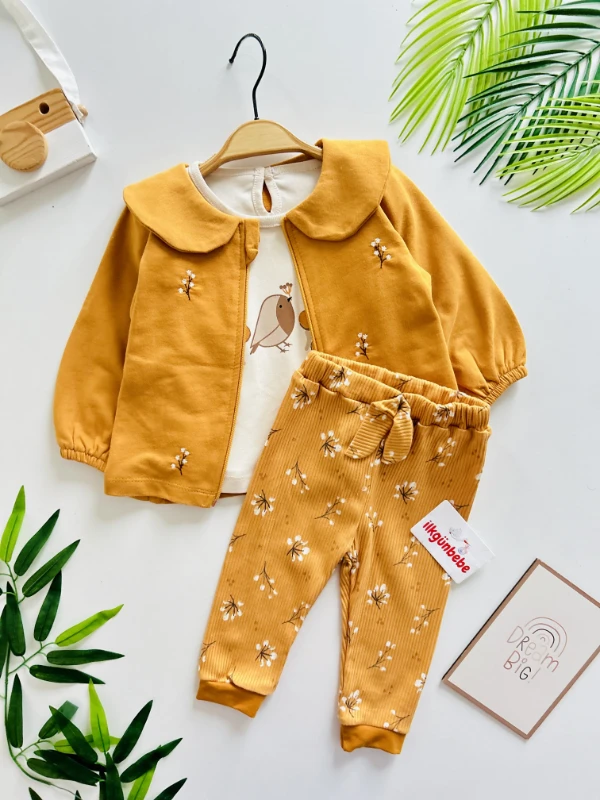 Autmn Yaka Kuş Desenli Premium Kalite 3’lü Takım