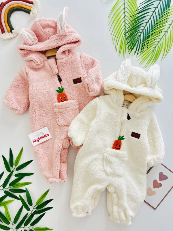 Havuç Temalı Tavşan Kulaklı Astarlı Premium Kalite Tulum