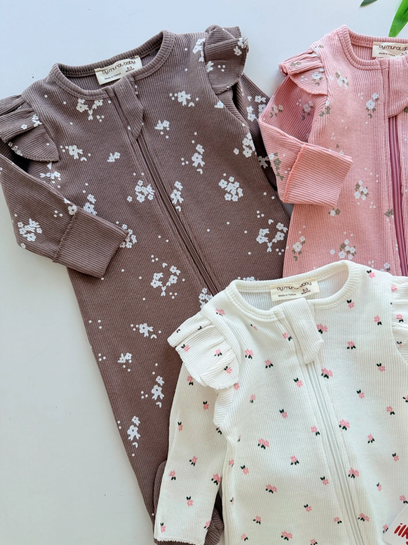 Çiçek Desenli %100 Pamuk Fermuarlı 3’lü Tulum Set