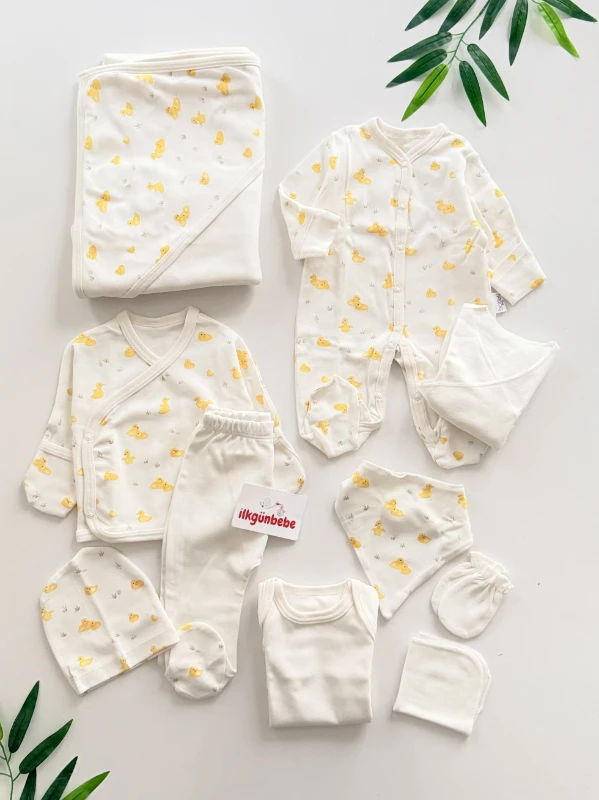 Ördek Desenli Unisex  %100 Pamuk 10 Parça Yenidoğan Set
