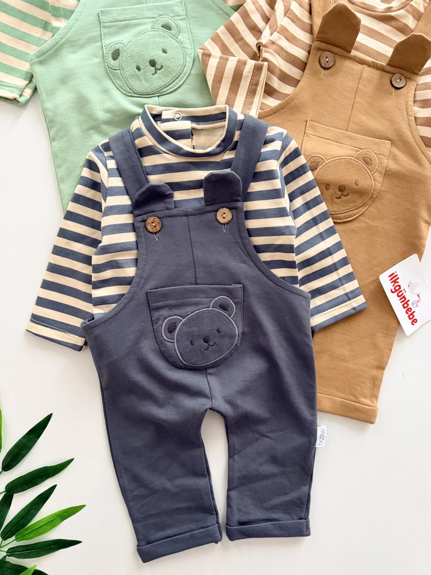 Ayıcık Kulaklı Çizgili %100 Pamuk 2’li Takım