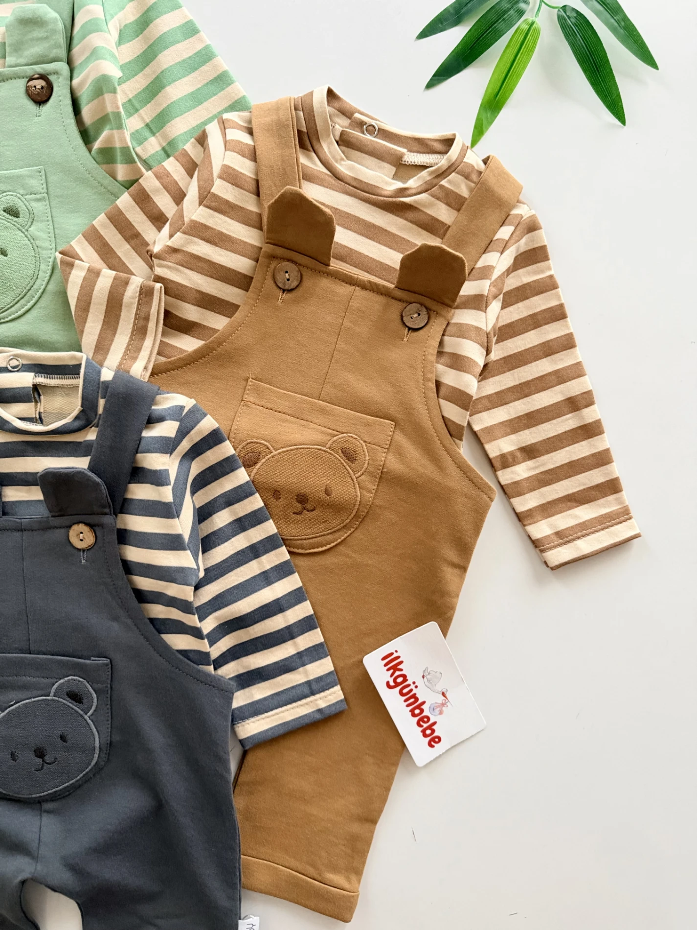 Ayıcık Kulaklı Çizgili %100 Pamuk 2’li Takım