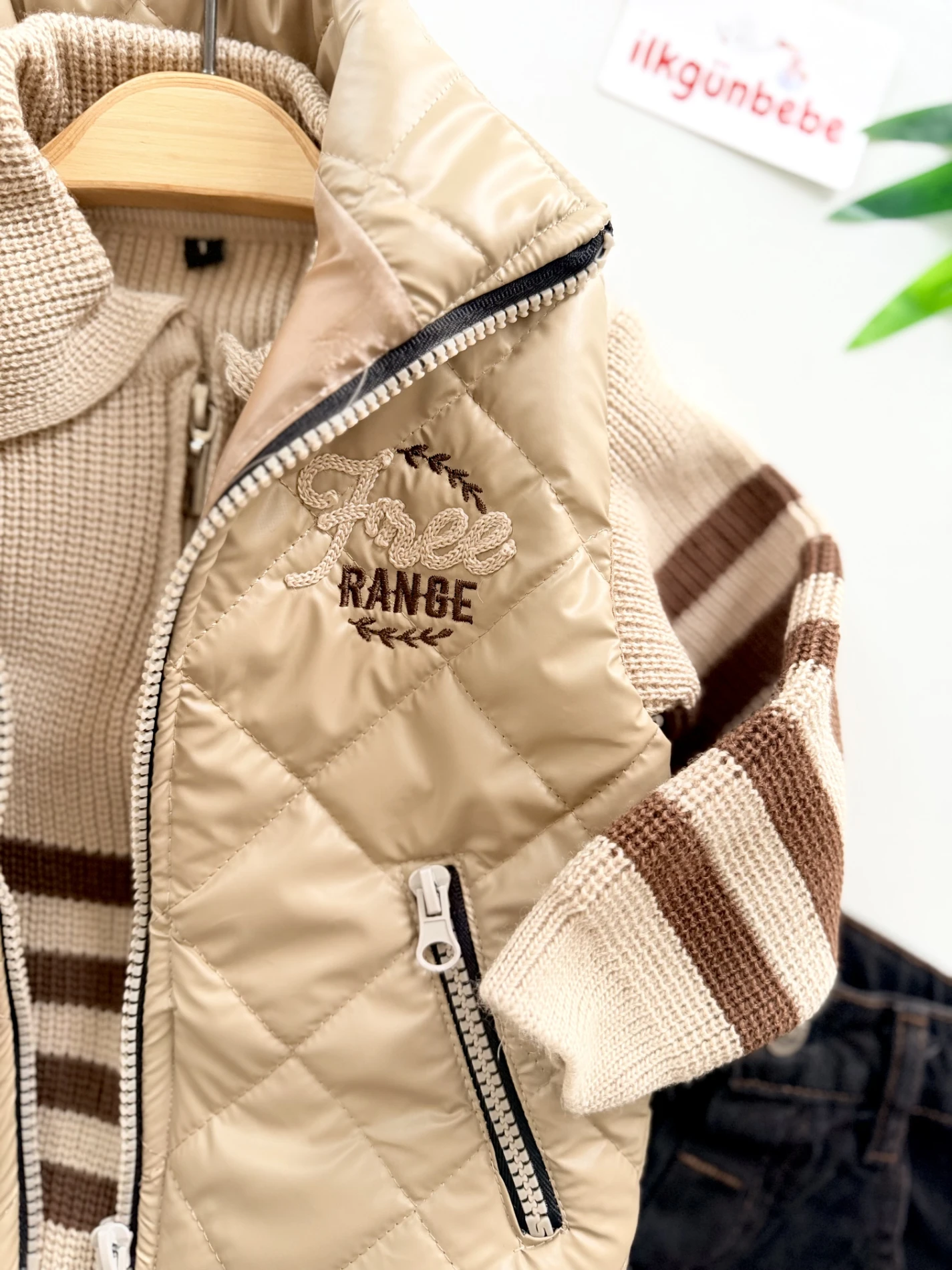 Premium Kalite Kapitone Şişme Yelek Fermuarlı Triko ve Jean Pantolon