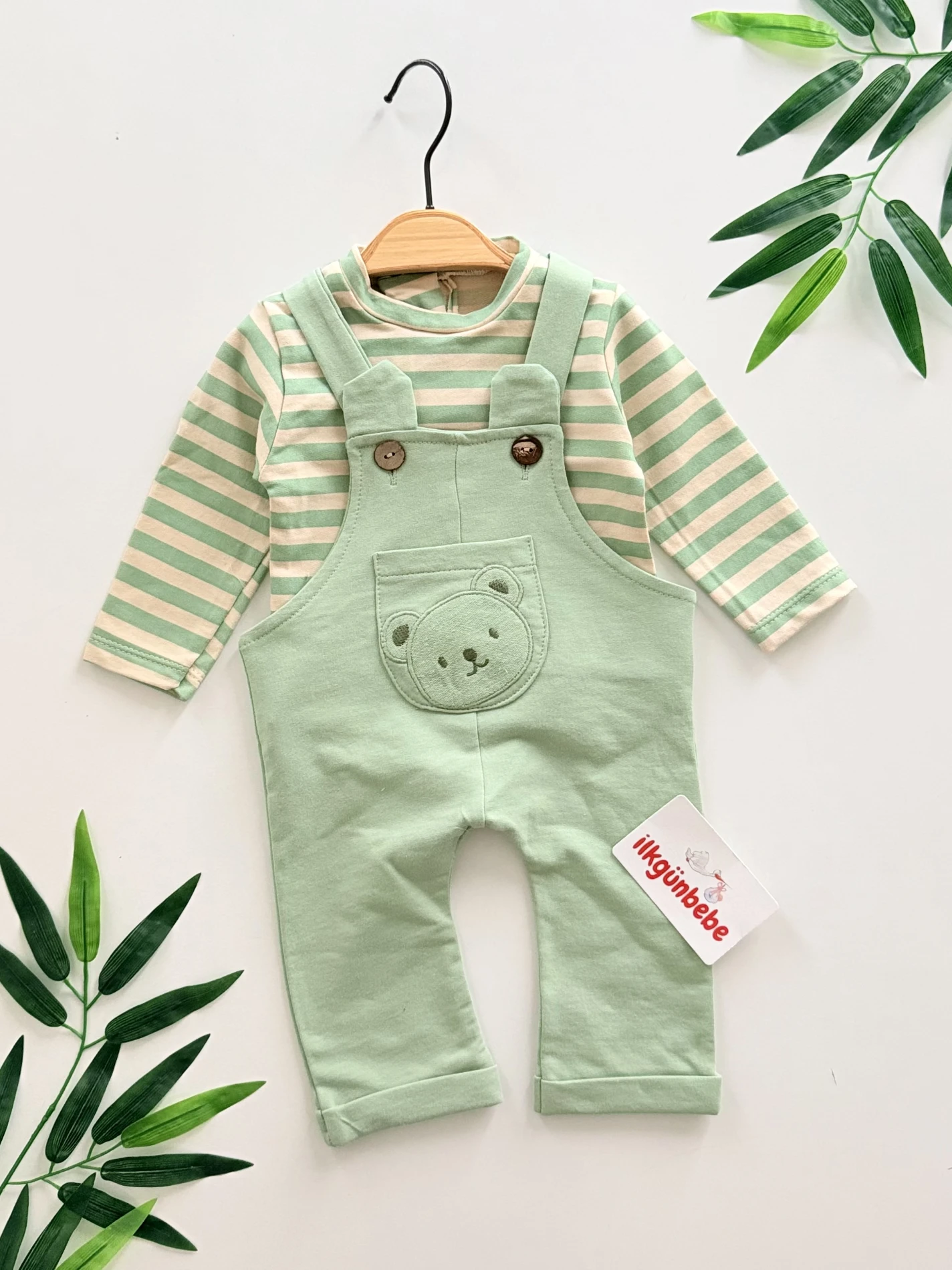 Ayıcık Kulaklı Çizgili %100 Pamuk 2’li Takım