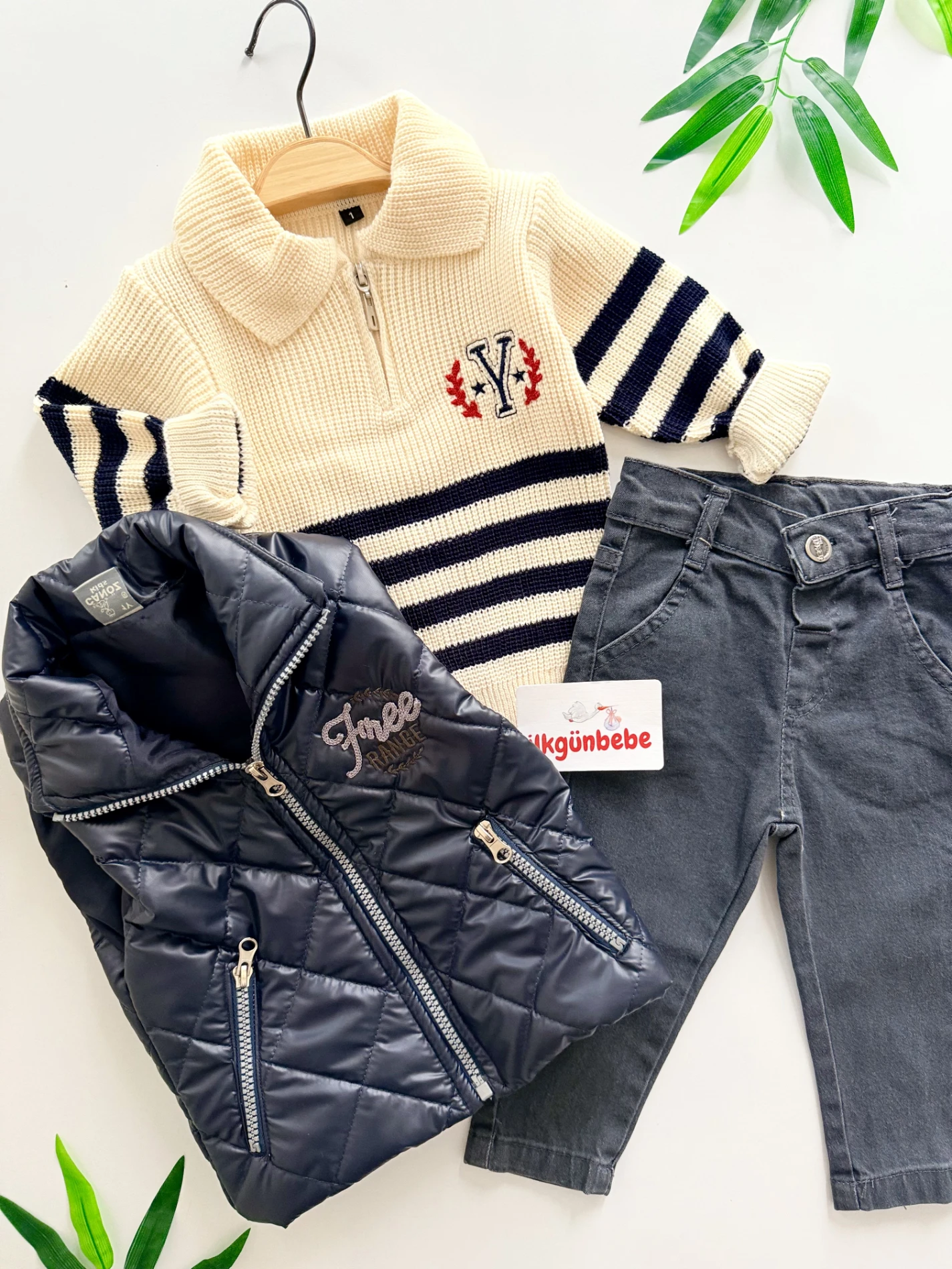 Premium Kalite Kapitone Şişme Yelek Fermuarlı Triko ve Jean Pantolon