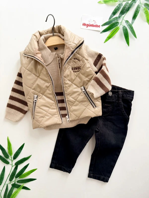 Premium Kalite Kapitone Şişme Yelek Fermuarlı Triko ve Jean Pantolon