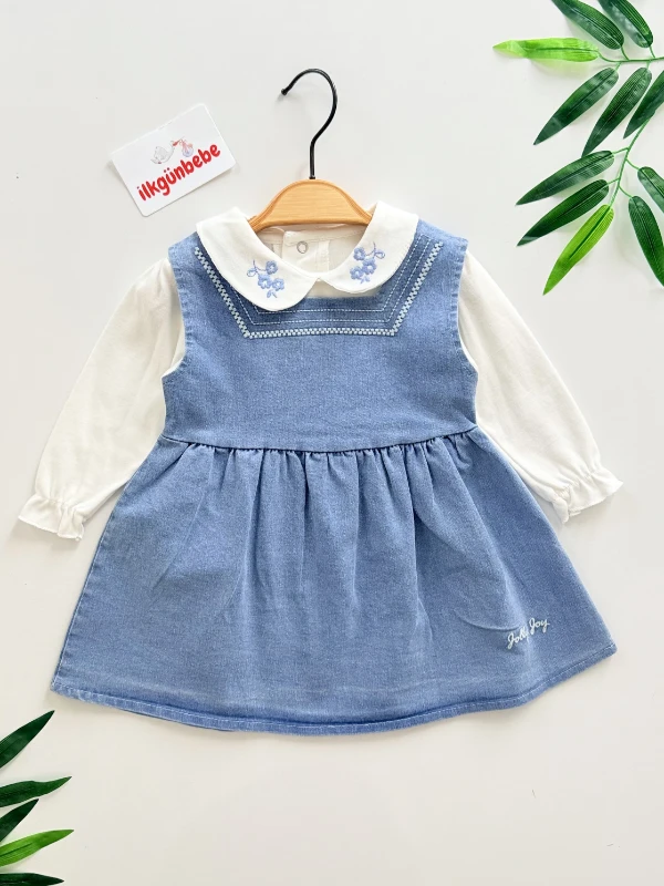 Çiçek Nakış Detaylı Kot Elbise & Body