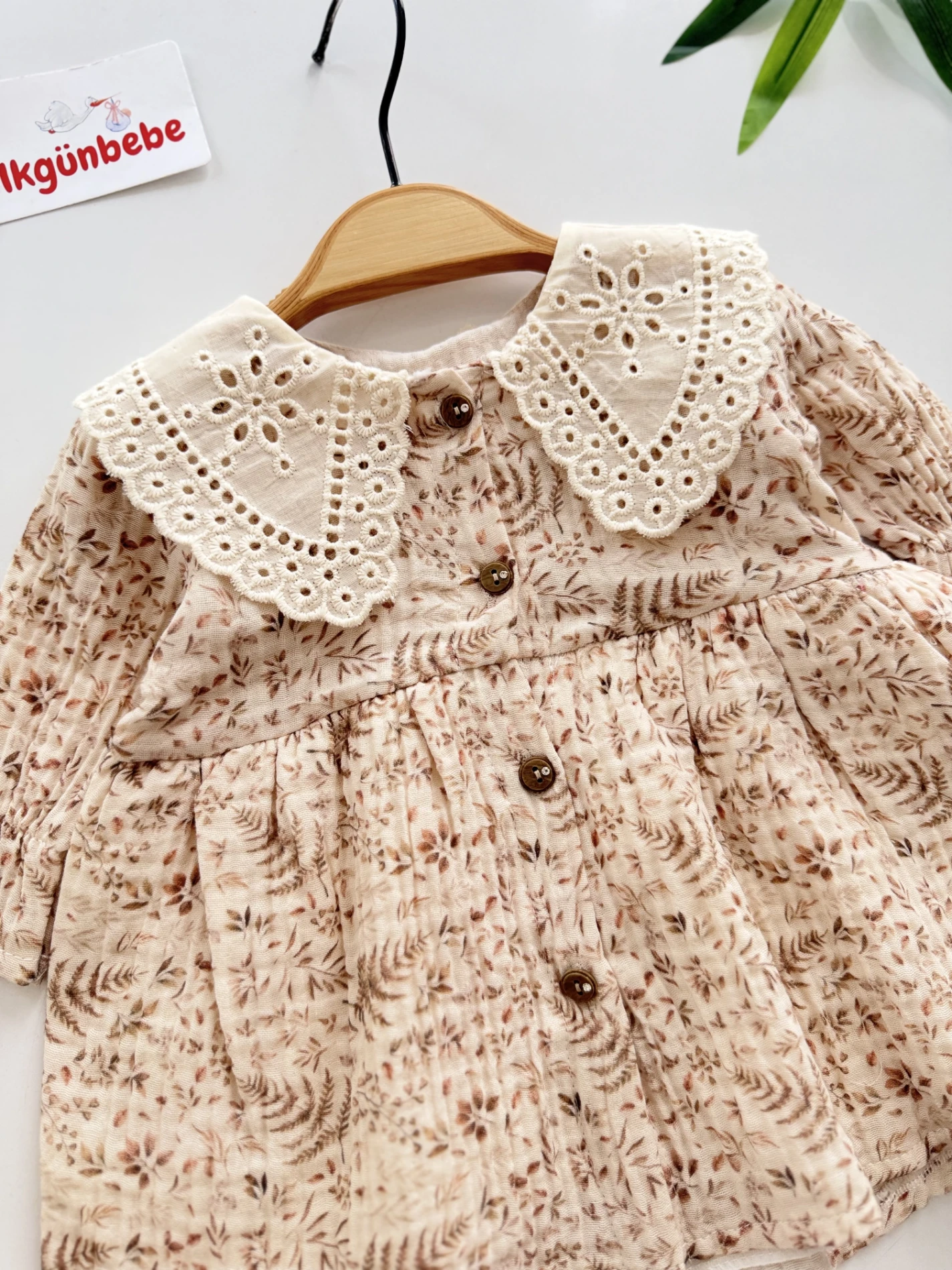 Çiçek Desenli Astarlı  Yakalı  Vintage Bebek Elbisesi