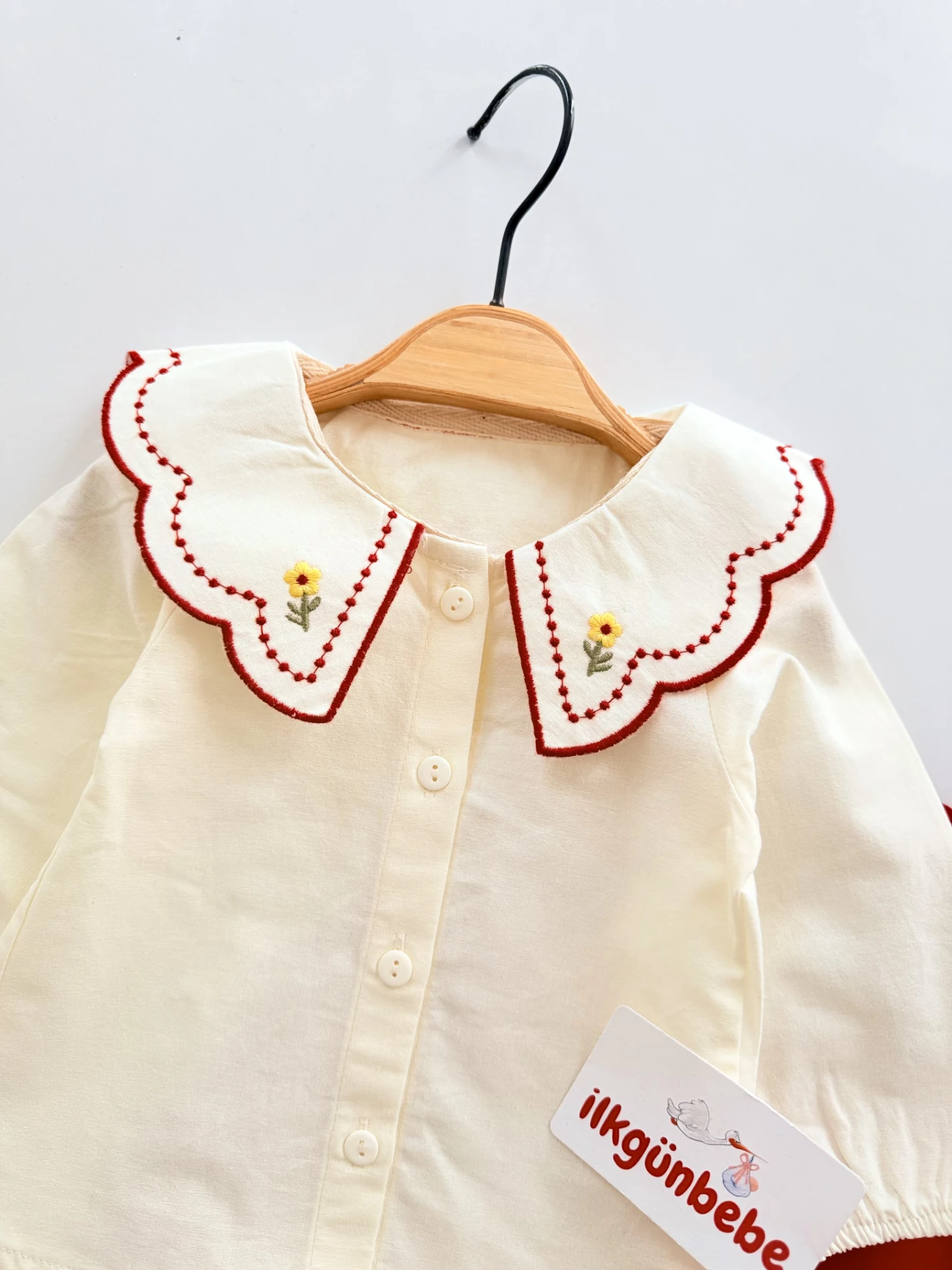 Papatya Nakışlı Yaka Detaylı Premium Kalite 2’li Takım