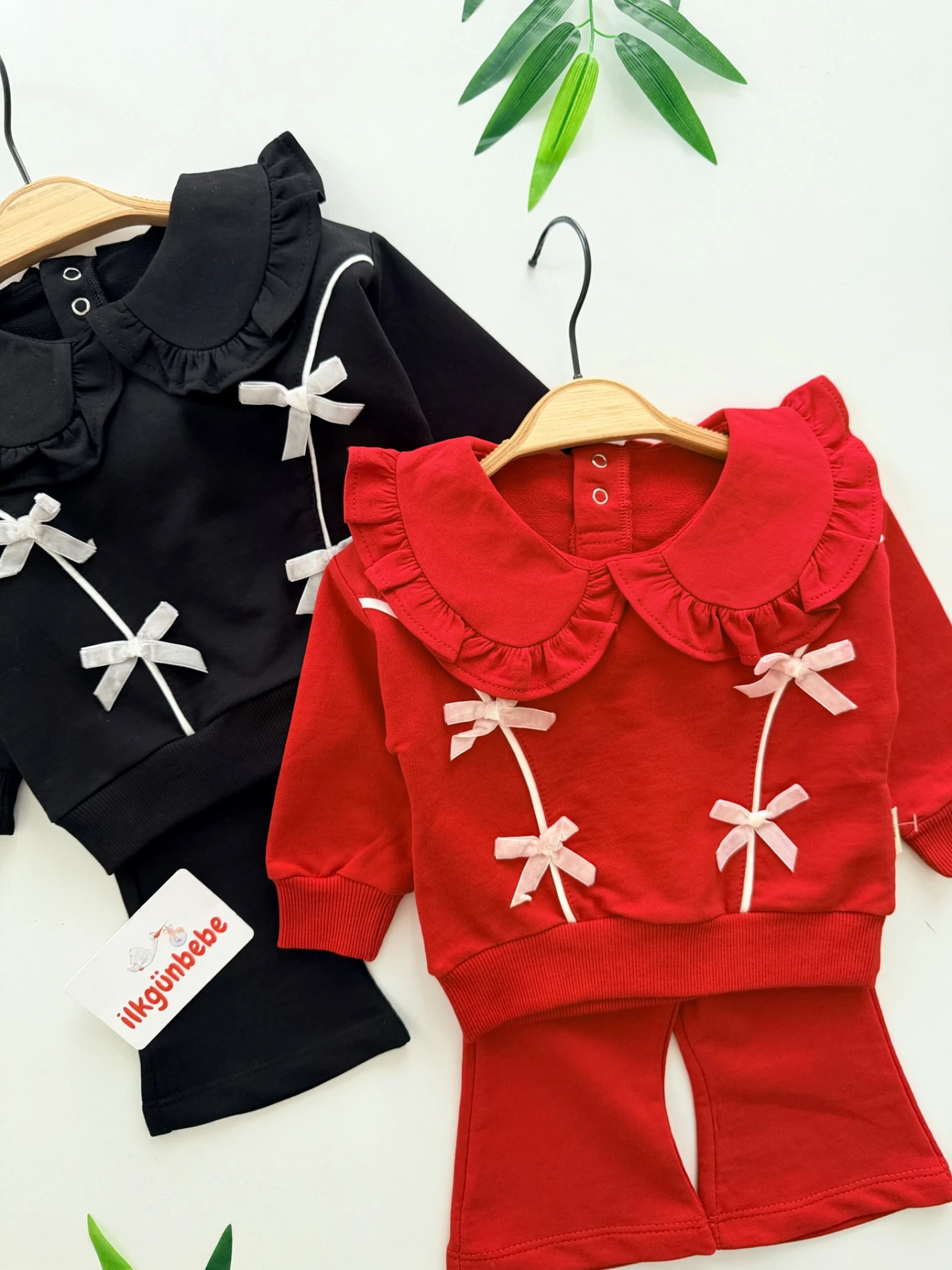 Fiyonklu Yaka Detaylı %100 Pamuk 2’li Takım