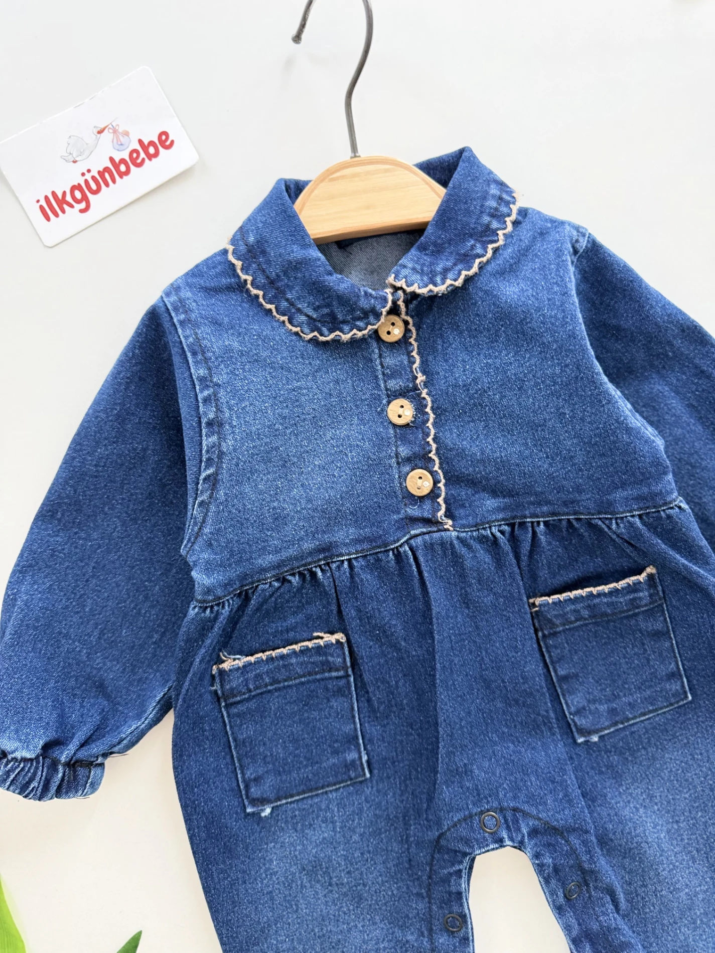 Ahşap Düğmeli Likralı Esnek Kot Kumaş